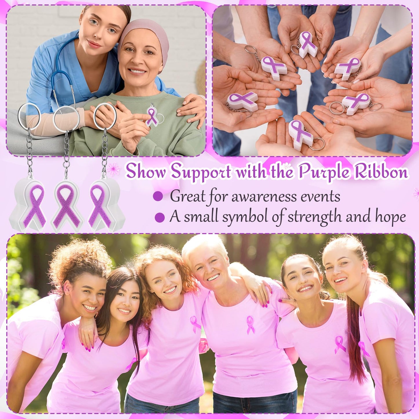 Gerrii 24 Sets Purple Ribbon 3D Fidget Keychains Lupus Awareness Products with Inspirational Cards 3D Press Stress Relief Sensory Gifts for Epilepsy, Alzheimer, Lupus Charity Event Gifts(Purple )