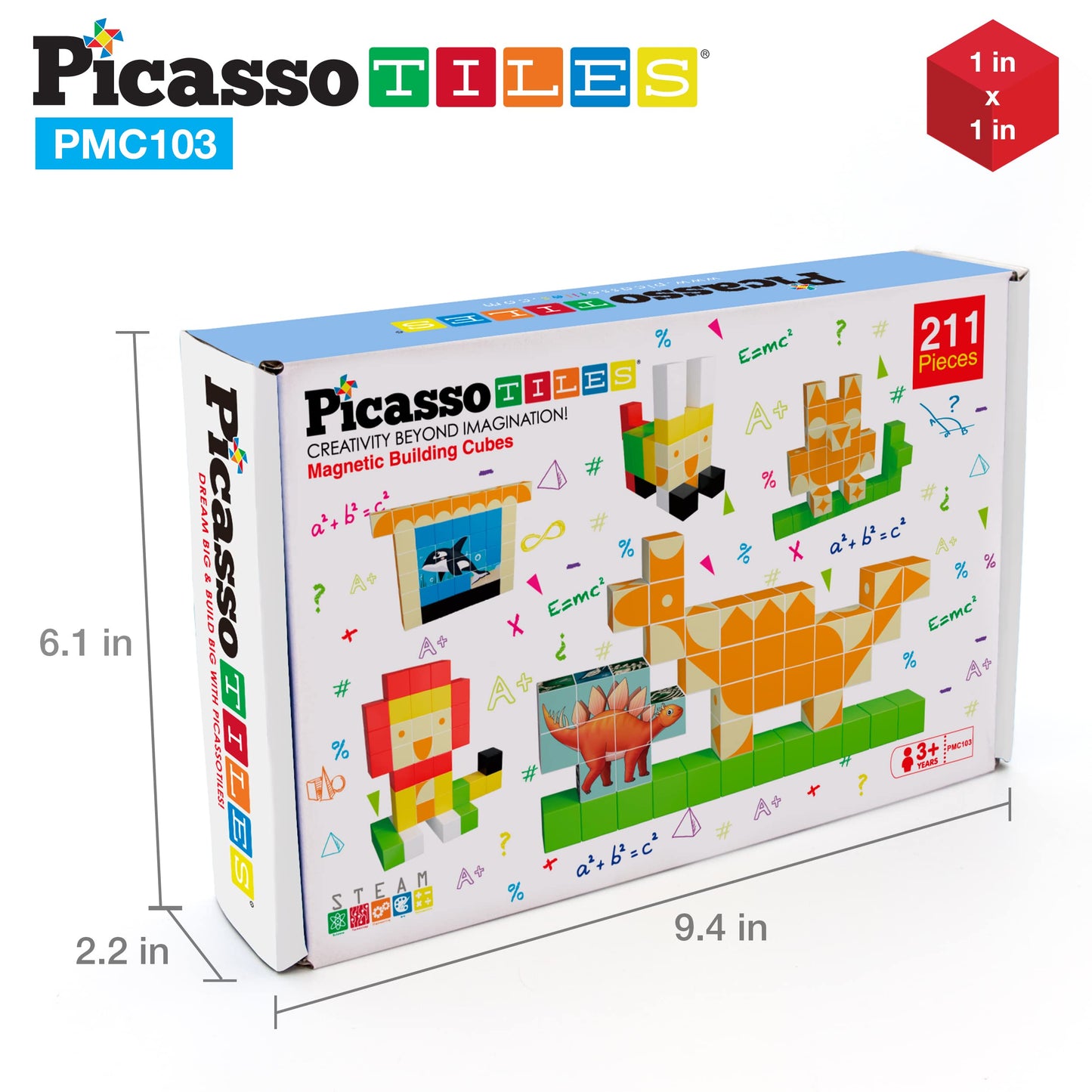 PicassoTiles 103 Pieces 1" Magnetic Toy Building Block Cubes Building Block, 3D Cube Construction Cubes Magnet Sensory Toys Gifts Educational with Free Idea Book for Kid, Boy, Girl & Toddler PMC103