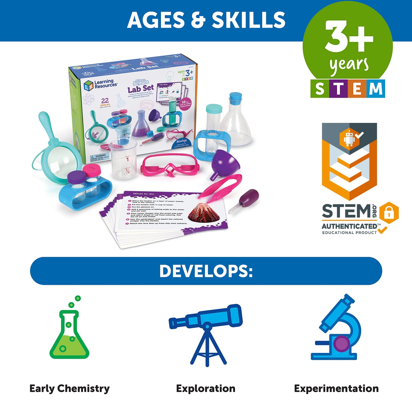 Learning Resources Primary Science Lab Set Pink - Experimentation and Observation for Kids, STEM Projects, Science Kits, Experiments, Pretend Play Scientists, Toddler Project Chemistry Toy