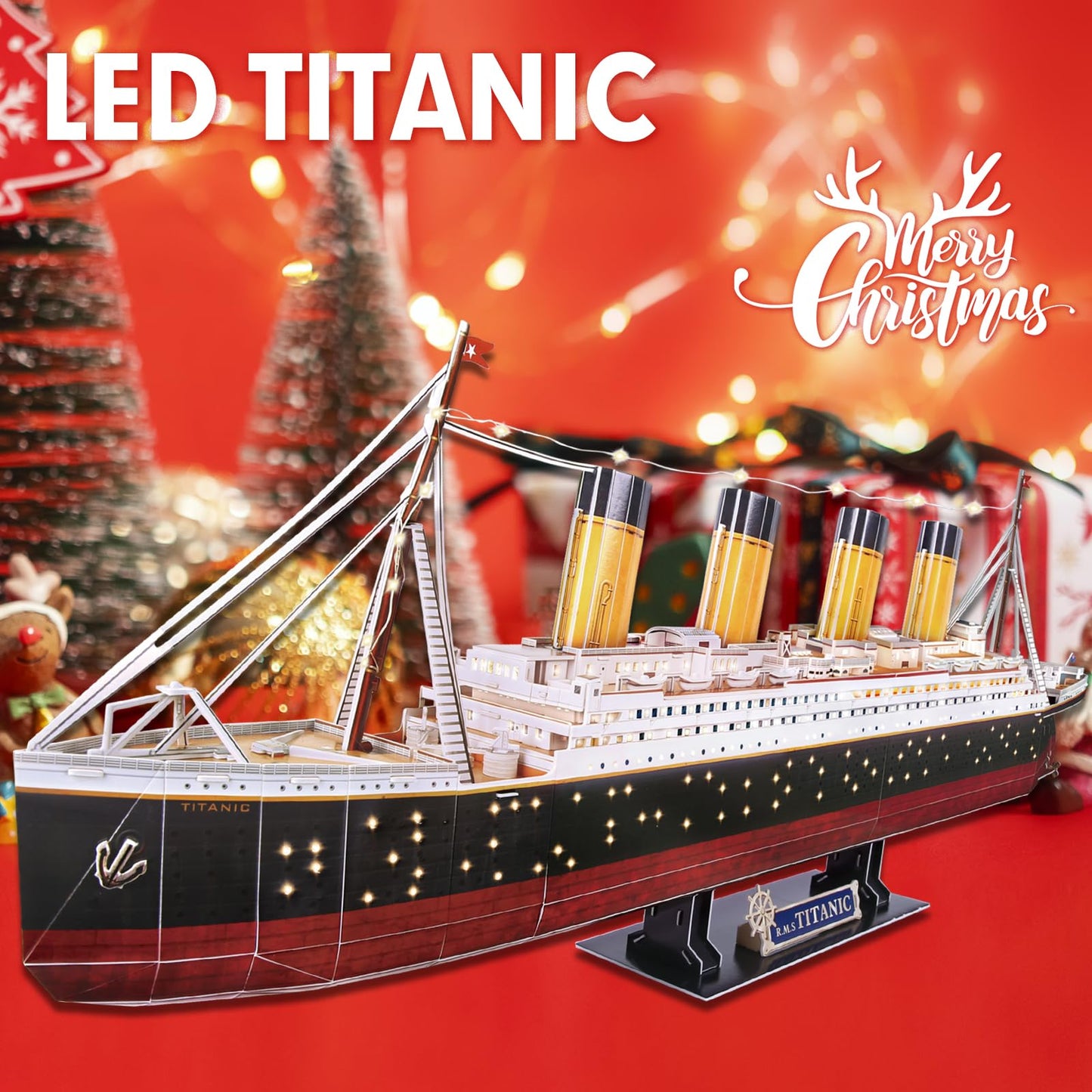 CubicFun Titanic 3D LED Puzzles for Adults 88 CM 266 Pieces,Titanic Toys for Teens, Home Decor Birthday Gifts Adults Gifts for Mom
