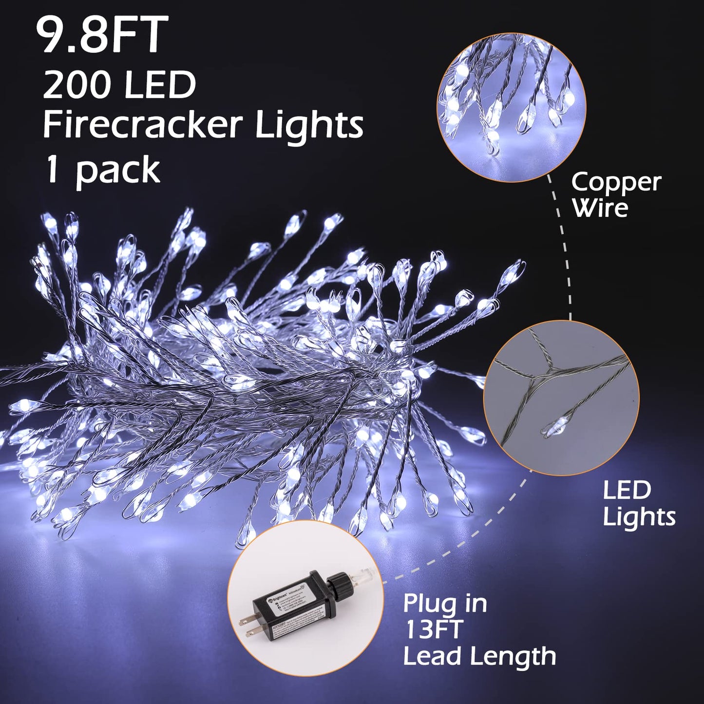 Minetom Fairy Lights - 10Feet 200 LEDs Remote String Lights, Pure White Copper for Ceiling, Bedroom, Christmas Decoration, Model JT-EL/FC045V1000