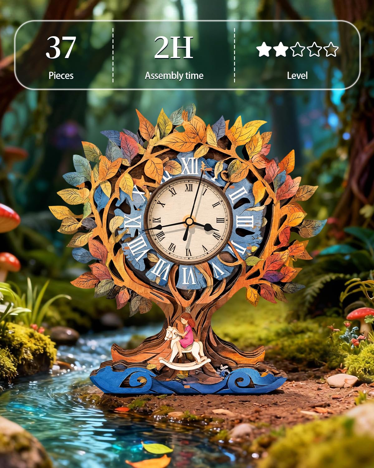Rnfinewow 3D Puzzles for Adults, Tree of Life Clock Wooden Puzzles Room Home Decor, DIY Wall Pendulum Clock for Craft Enthusiast Hobbies Birthday Christmas Day Gifts
