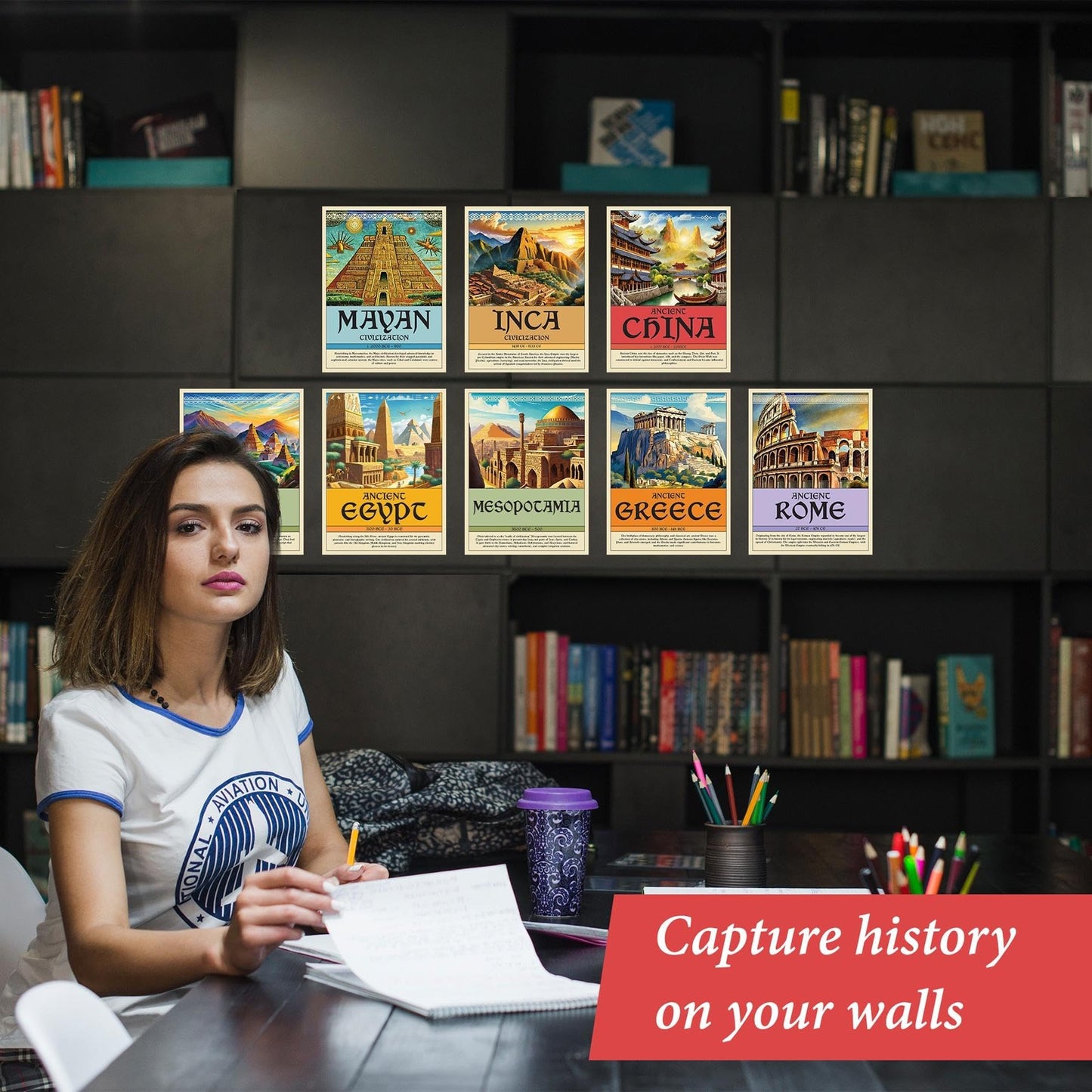 Wallbuddy Ancient Civilization Educational Posters Set of 8 | Social Studies Classroom Learning Materials | Ancient History Posters Unframed Wall Art Prints | Around The World Decorations (12x16)