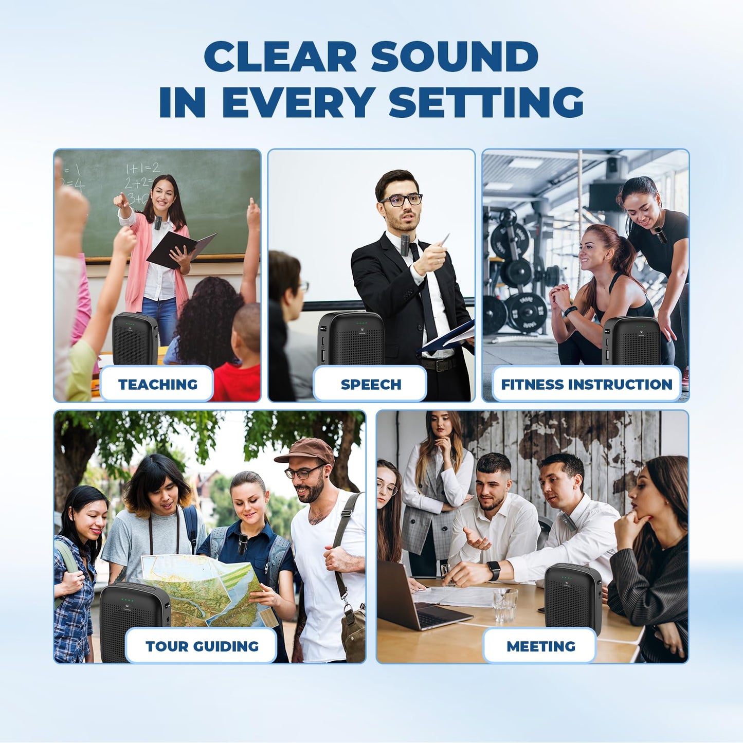 Voice Amplifier with Wireless Lapel Microphone - Personal Megaphone for Teachers, 15W Portable Mini Bluetooth PA System and Clip-on Lavalier Mic for Classroom, Speech, Yoga, Tour Guide - A006