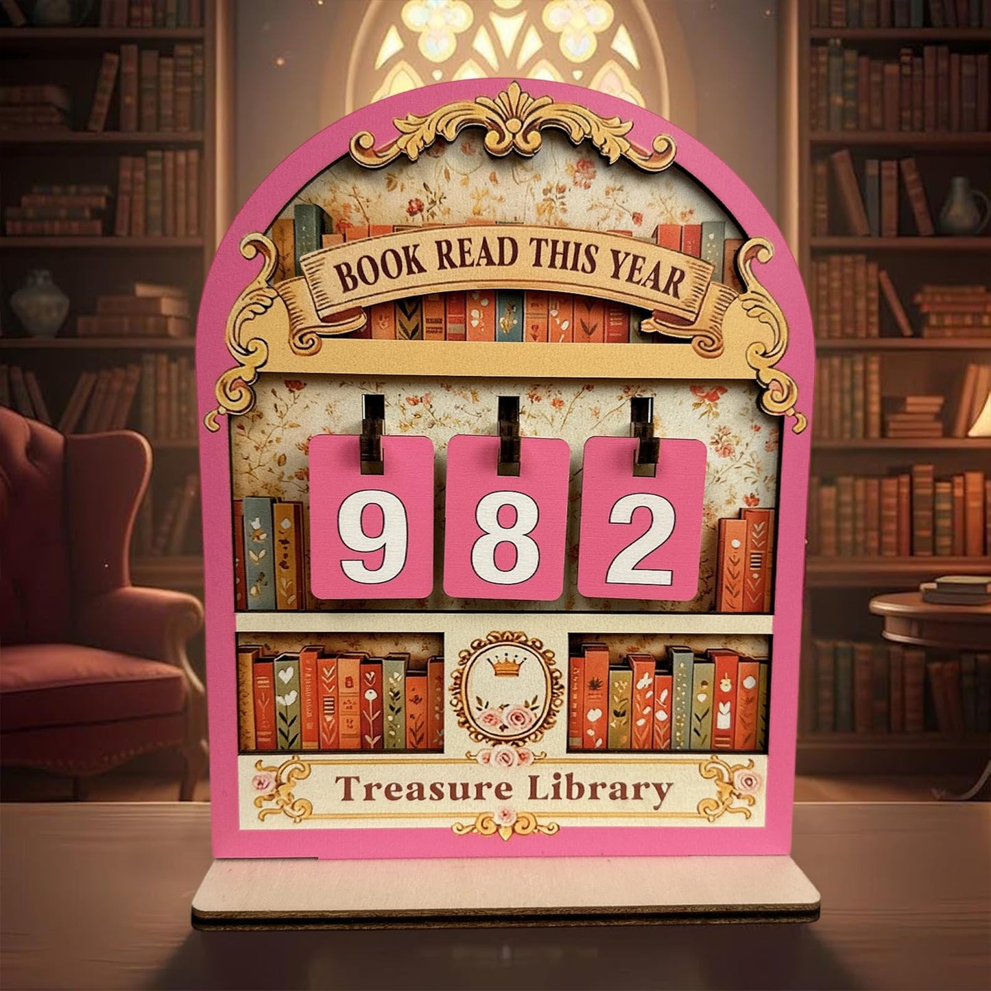 Bookish Reading Tracker Counter Sign, Wooden Books Read This Year Display, Book Lover Gift for Librarian, Reader, Teacher, Women, Wall and Table Decor for Home Library, Teachers, Book Lovers(pink)