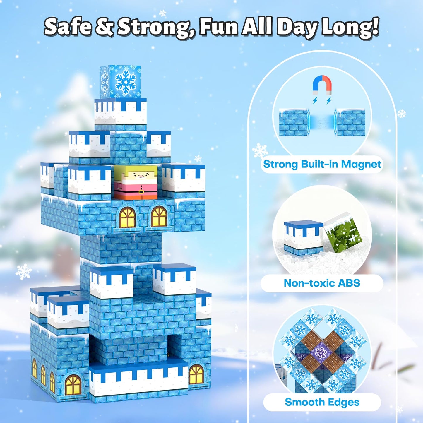 Gryxpox 150pcs Magnetic Blocks, Magnetic Blocks for Kids Ages 4-8, Magnetic Cubes Sets for Ice Castle Worlds Build, Stacking Magnets for Kids, Birthday Gifts for Boys and Girls Age 3+ Years Old