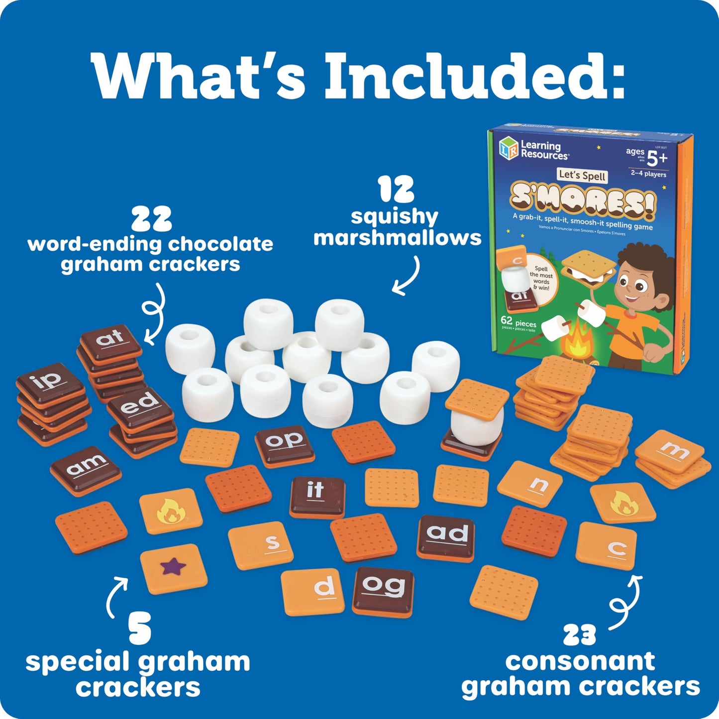 Learning Resources Let's Spell S'mores - Montessori Toys, Kindergarten Learning Activities, Phonemic Awareness Flash Cards, Dyslexia Tools for Kids, Speech Therapy Materials, Learn to Read