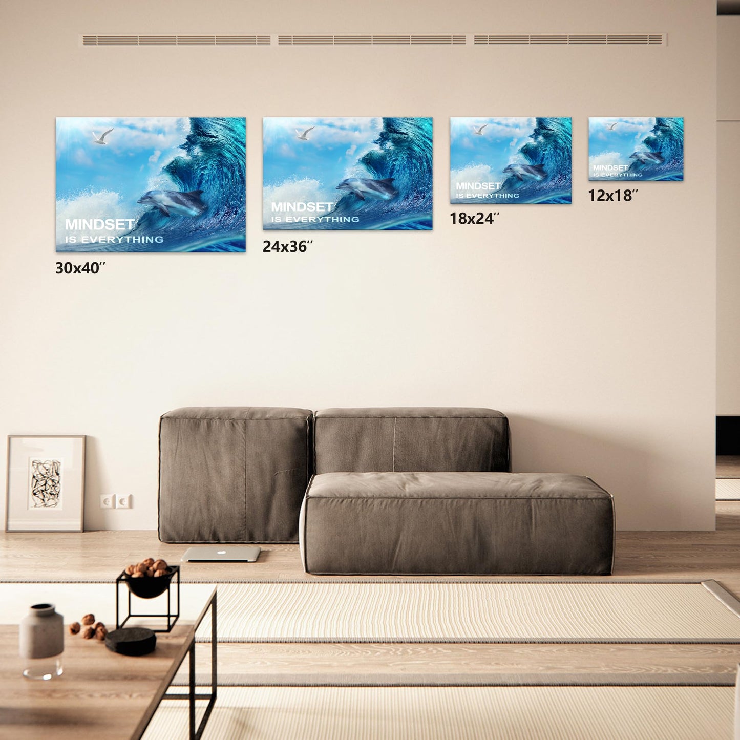 BWSPACE Mindset is Everything Wall Art Office Decor Motivational Quotes Dolphin Canvas Wall Art Prints Entrepreneur Bundle Set 1 Pieces Inspirational Wall Art Decorations for Home