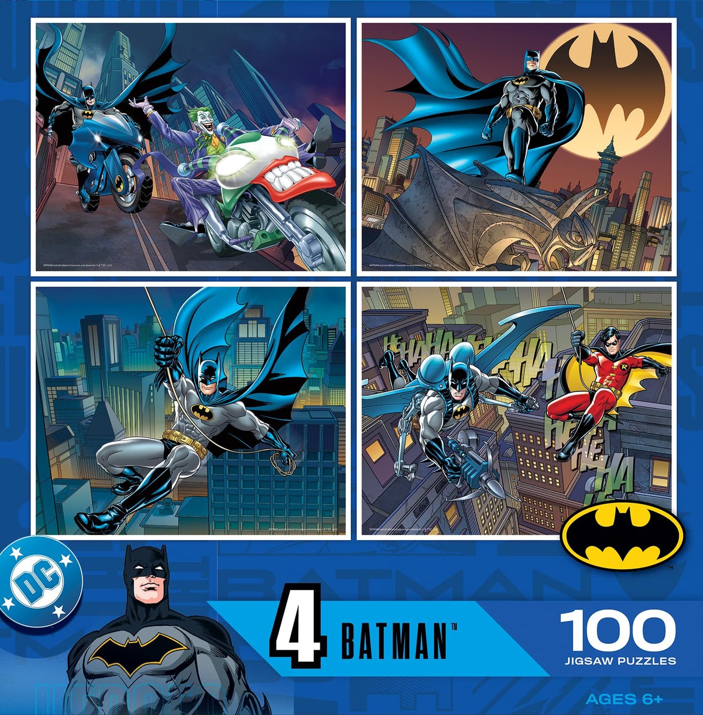 MasterPieces Puzzle Set - 4-Pack 100 Piece Jigsaw Puzzle for Kids - Batman 4-Pack - 8"x10"