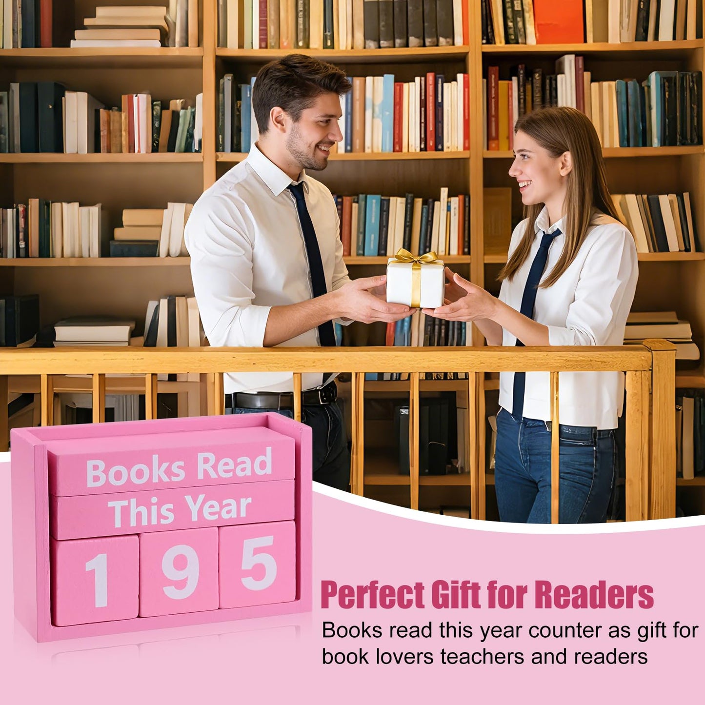 Books Read This Year Counter - Wooden Reading Tracker Block, Adjustable Book Count Display, Pink Book Lover Decor for Bookshelf Desk Library Reading Goals Gift (Pink)