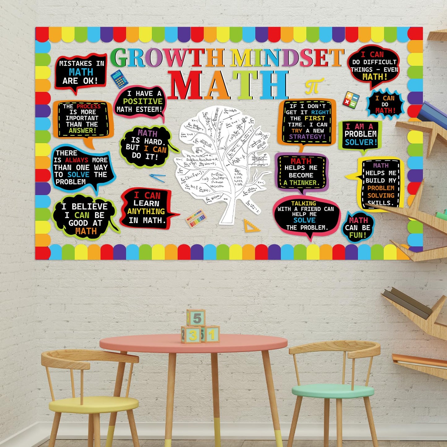 party greeting Math Growth Mindset Bulletin Board Set Maths Classroom Decoration Mathematics Paper Cutout Number Bulletin Board Border for Inspirational School Educational Wall Decor Teacher Supplies
