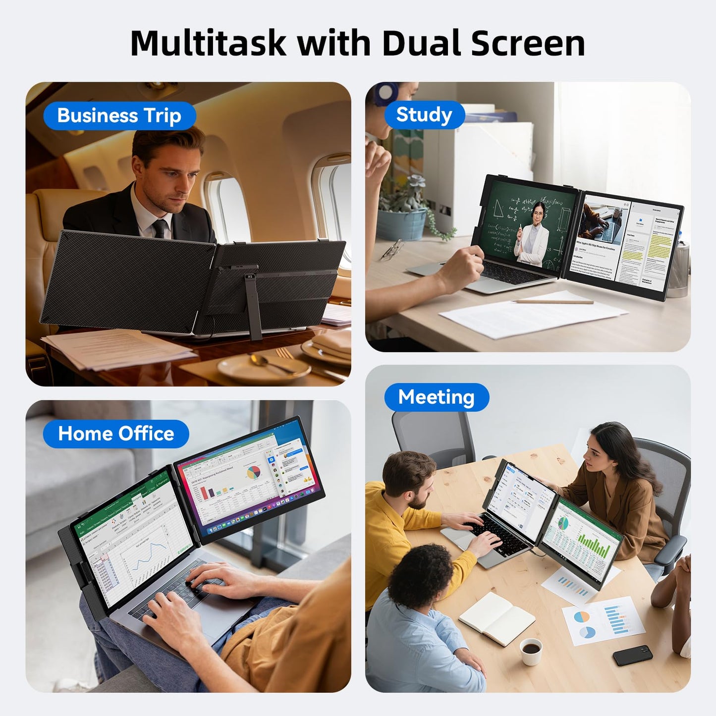 DZVW Laptop Screen Extender 14", FHD 1080P Portable Monitor for Laptop, Light Monitor Extender Plug&Play, IPS Display Computer Monitor for Laptop 13-17โ (Screen Length: 11.81"-16.14") for Travel Work
