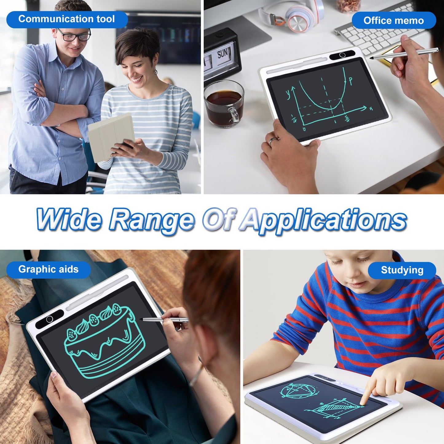 10 inch LCD Writing Tablet Electronic Handwriting Pad Doodle Board with Leather Protective Case for Adults at Home Office Bussiness (OffWhite)