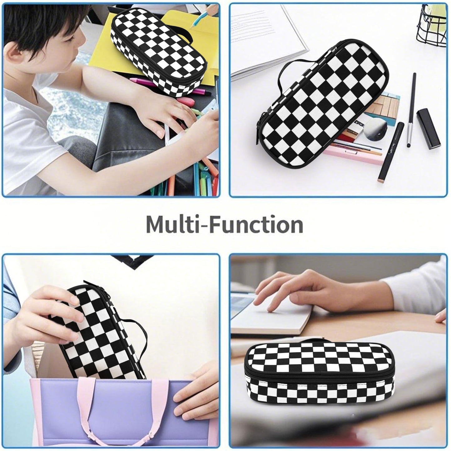 Droerfes Black White Checkered Pencil Case Pencil Pouch Large Capacity Pen Bag School Office Organizer Stationery Storage Box For Girls Boys Teen Kids