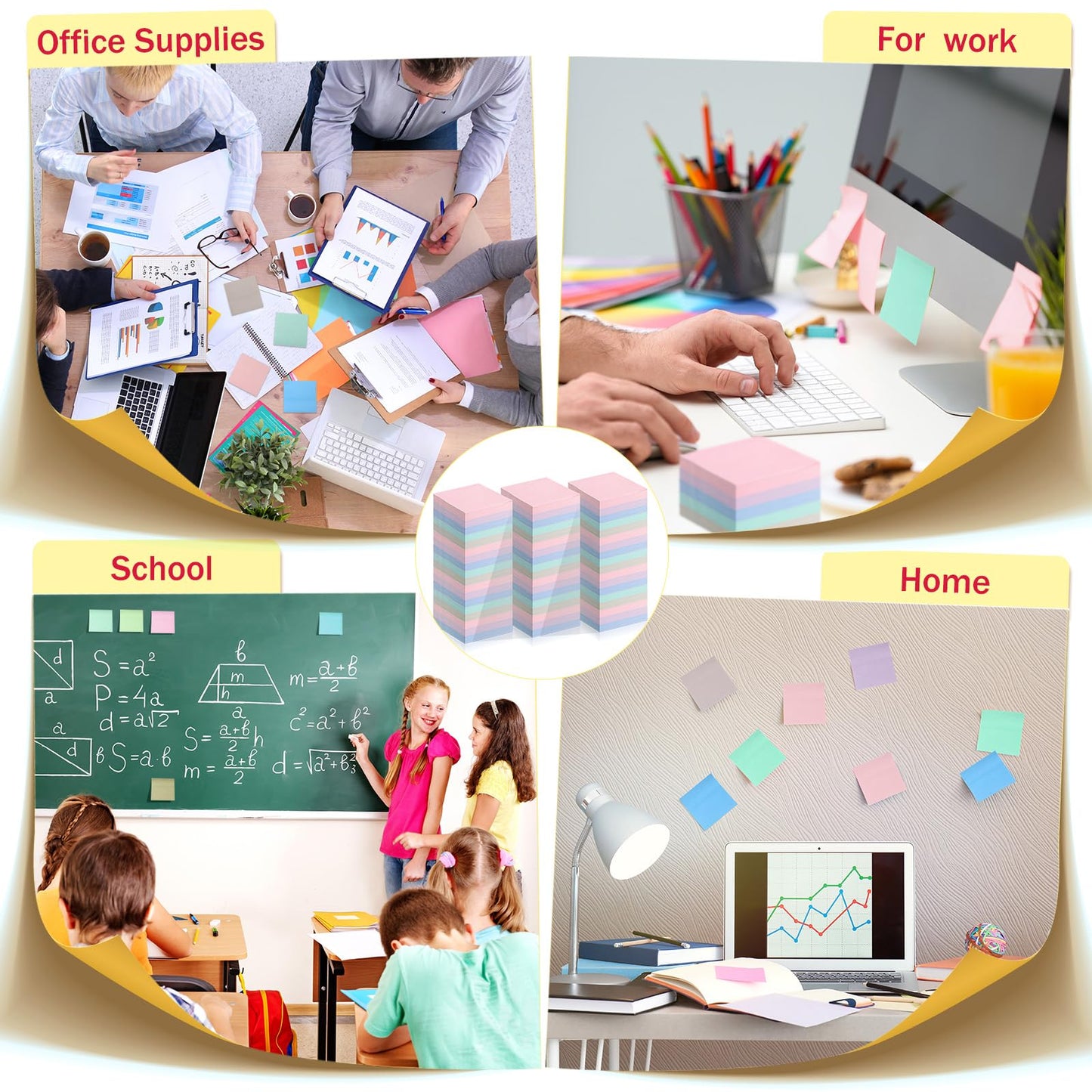 Fainne 120 Pack Sticky Notes Bulk 3 x 3 inch Self Stick Note Pads Multicolor Paper Memo for Office School Supplies Student Teacher Classroom Back to School Essentials, 50 Sheet/Pad(Cute Color)
