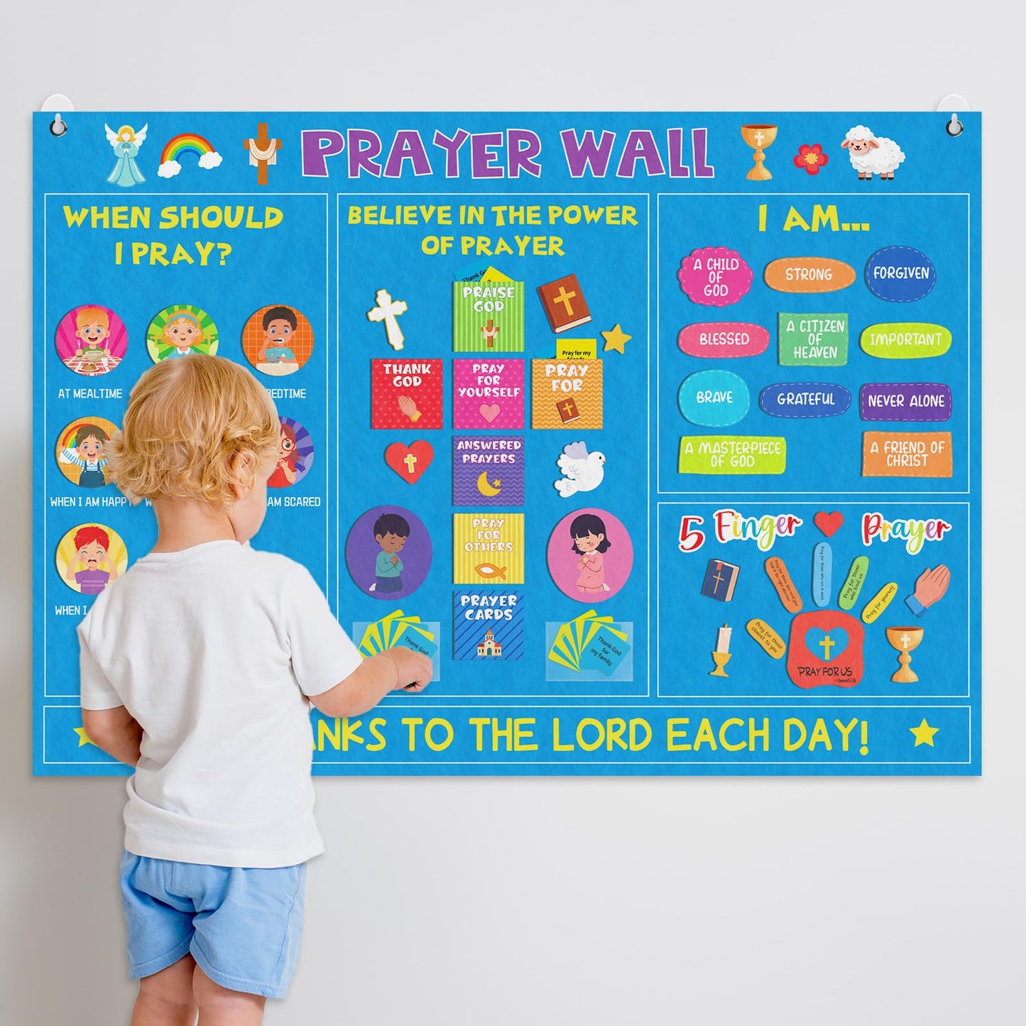 Cinrobiye Christian Prayer Wall Felt Board Set Bible Prayer Bulletin Board with DIY Story Cards Religious Felt Activities for Sunday School VBS Church Classroom Home Prayer Christian Decorations