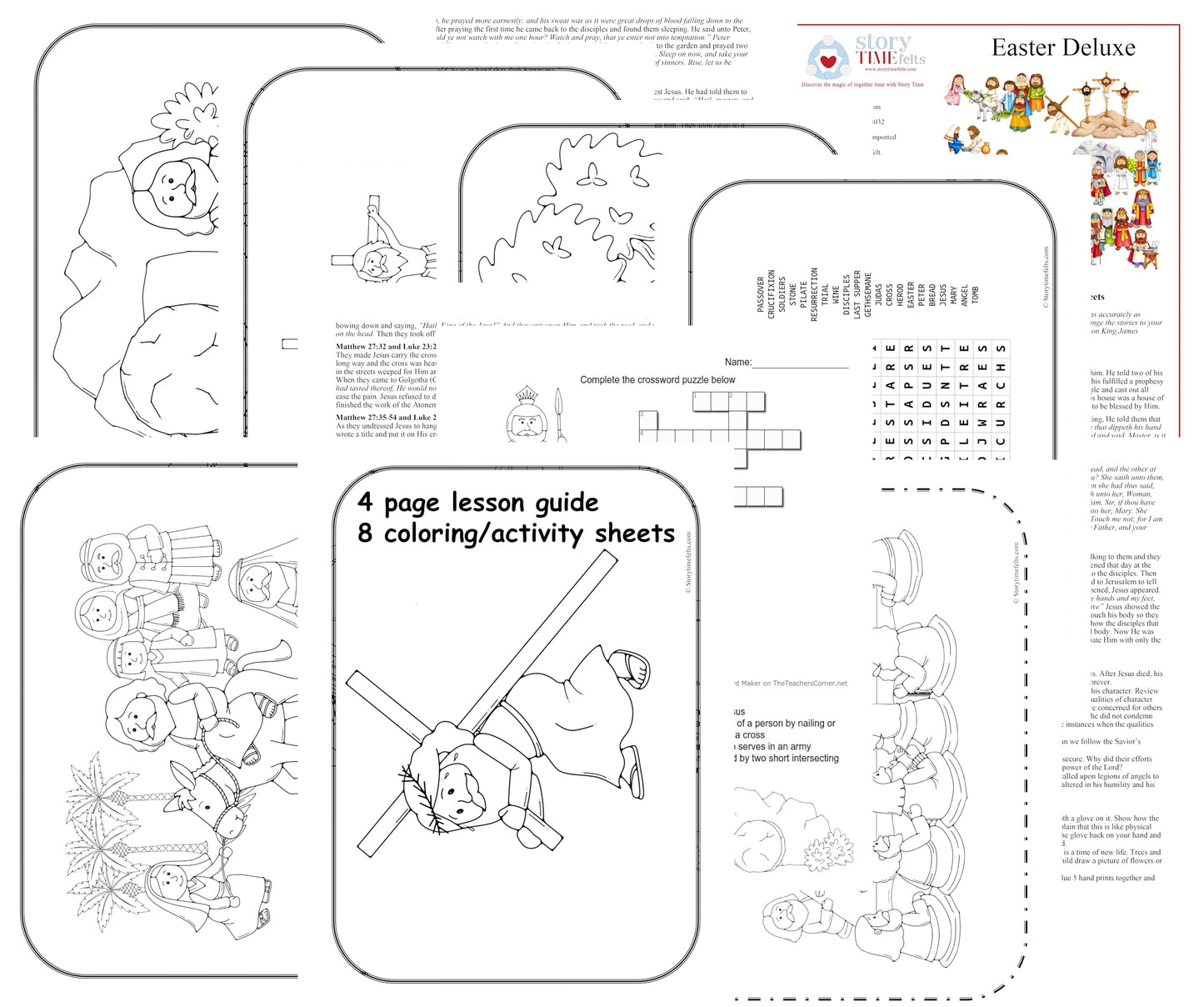 Easter Deluxe Felt Set Bible Flannel Board Stories 42 Pieces +Lesson + Activity Pages Story Jesus He Has Risen Made in the USA of Domestic Felt and Imported Ink Crucifixion Resurrection Last Supper