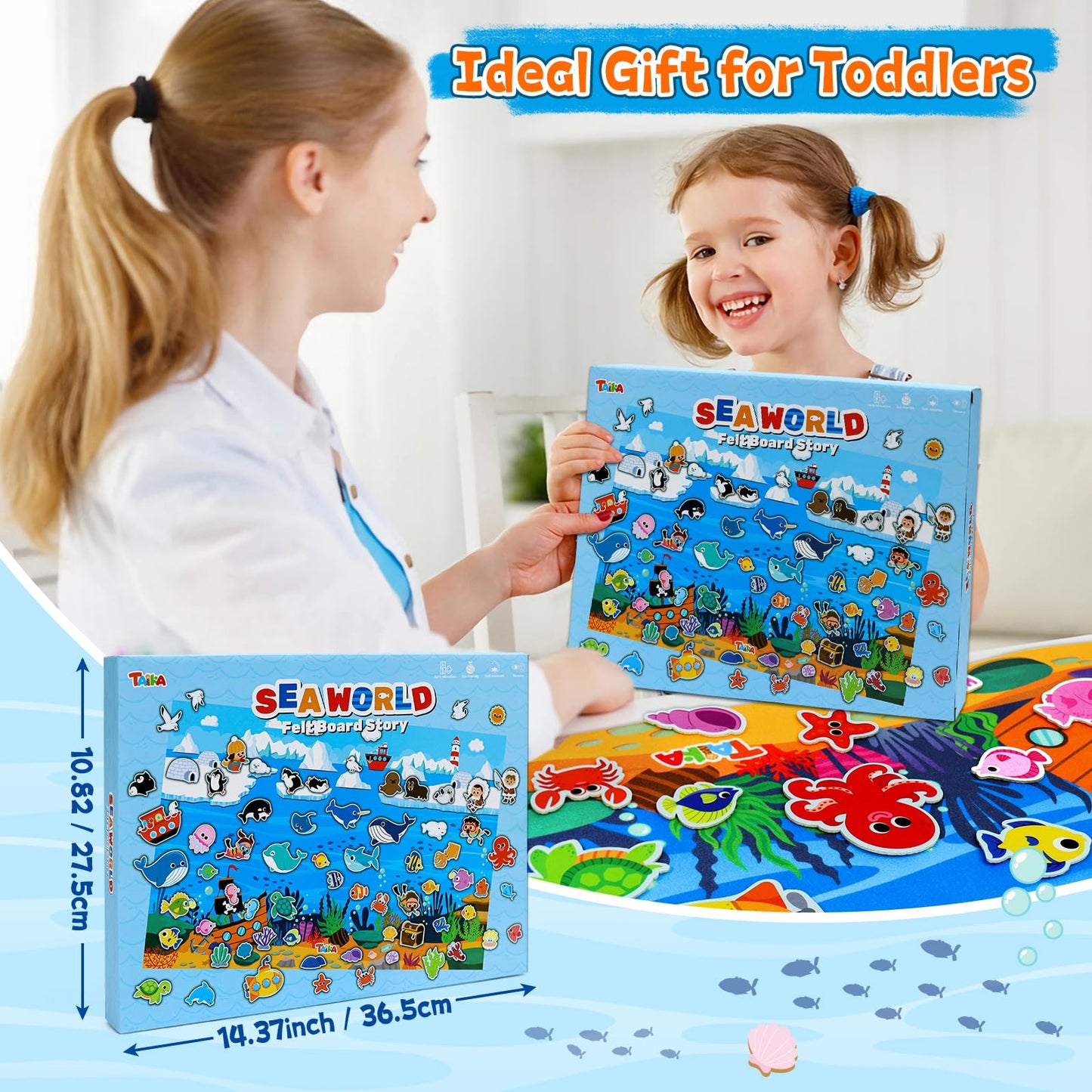 Taika 70 Pcs Ocean Felt Story Board Set, 43x28 inch Interactive Felt Story, Fuzzy Flannel Board, Preschool Storytelling, Classroom Educational Learning Play Kit, Interactive Teaching Kit