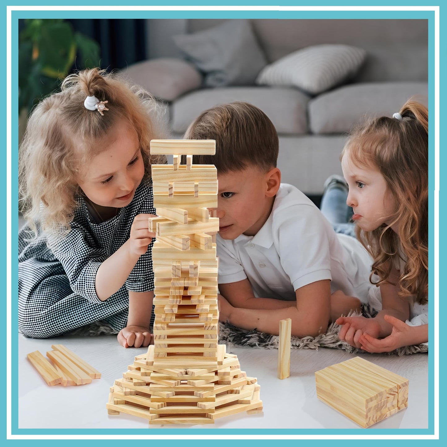 Play Build Wooden Building Blocks Set - 200-Piece Plank Block Construction Toys, STEM Educational Wood Toy for Kids and Toddlers