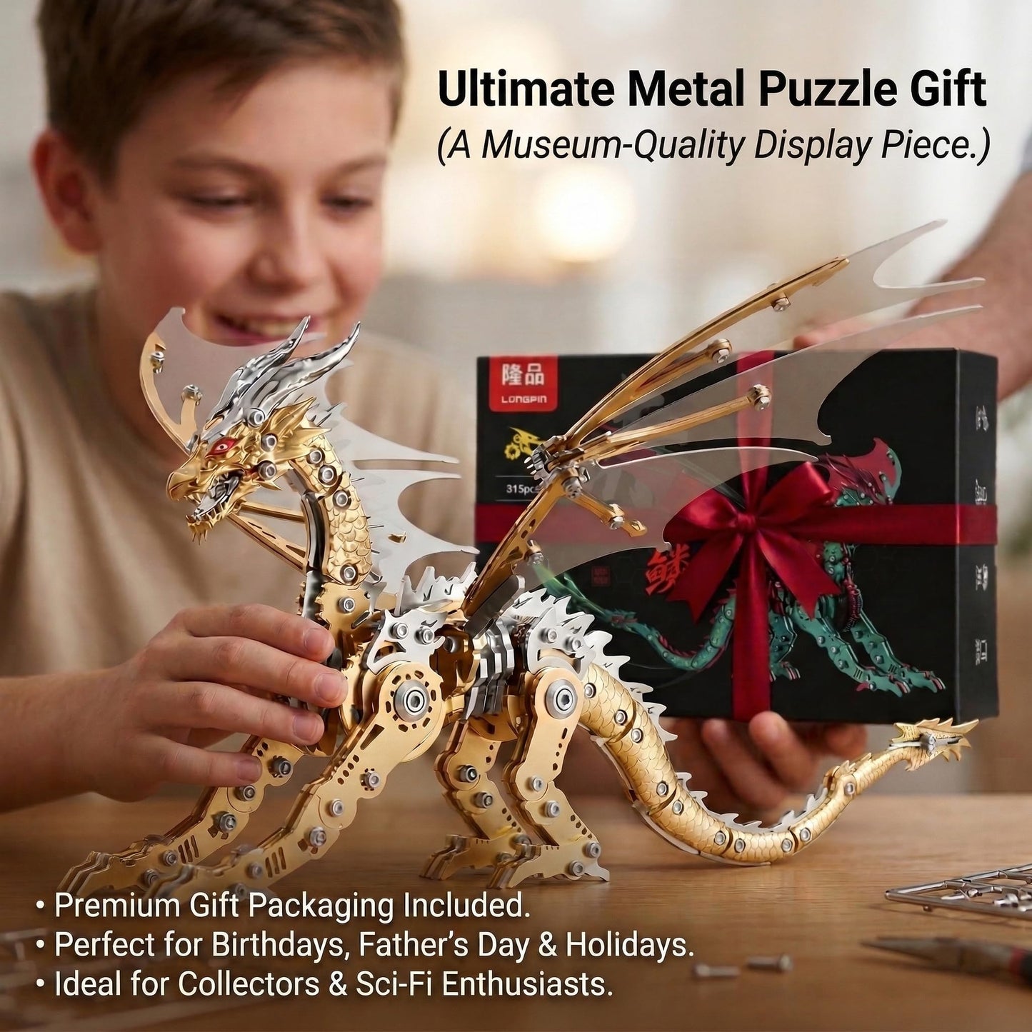 3D Metal Dragon Model Kit for Adults, Mechanical Pterosaur Puzzle, DIY Assembly Steel Model, Challenging Building Kit, Unique Gift for Men Desk Decor