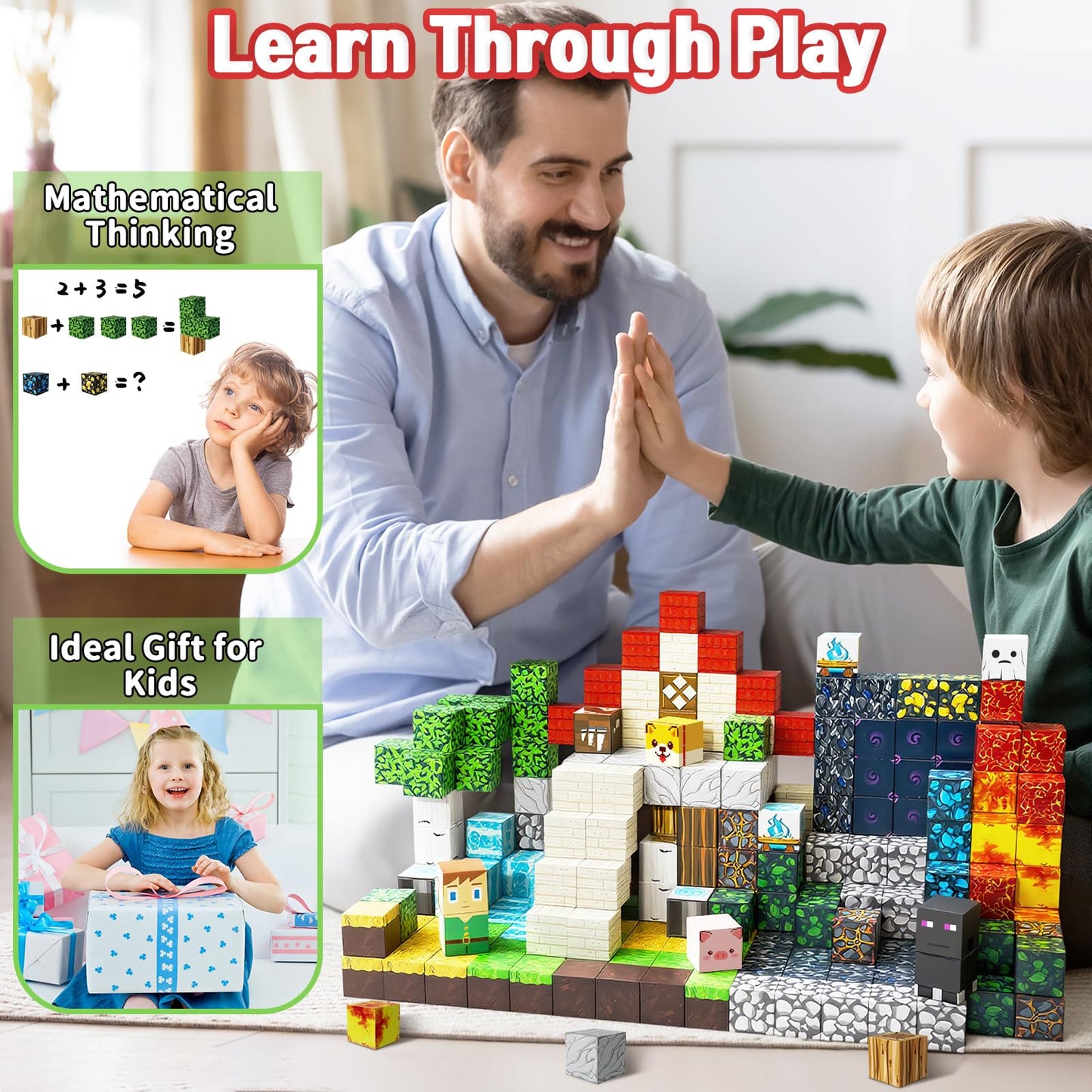 Intoypad 300PCS Magnetic Blocks for Kids, 0.8in Magnetic Building Block Toys for Boys Girls Age 3 4 5 6 7 8 9 10 Magnet Cubes Game Magnetic Tiles STEM Toys Christmas Birthday Gifts for Kids Toddlers