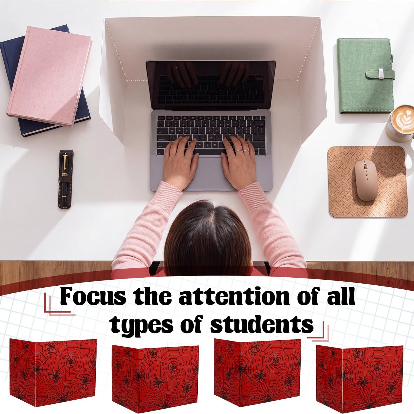 SATINIOR 24 Pcs Privacy Folders for Students, Desk Dividers for Classroom Testing, Trifold Cardboard Privacy Boards, Study Carrels Panel School Teacher Supplies(Spider Web Style,Red)