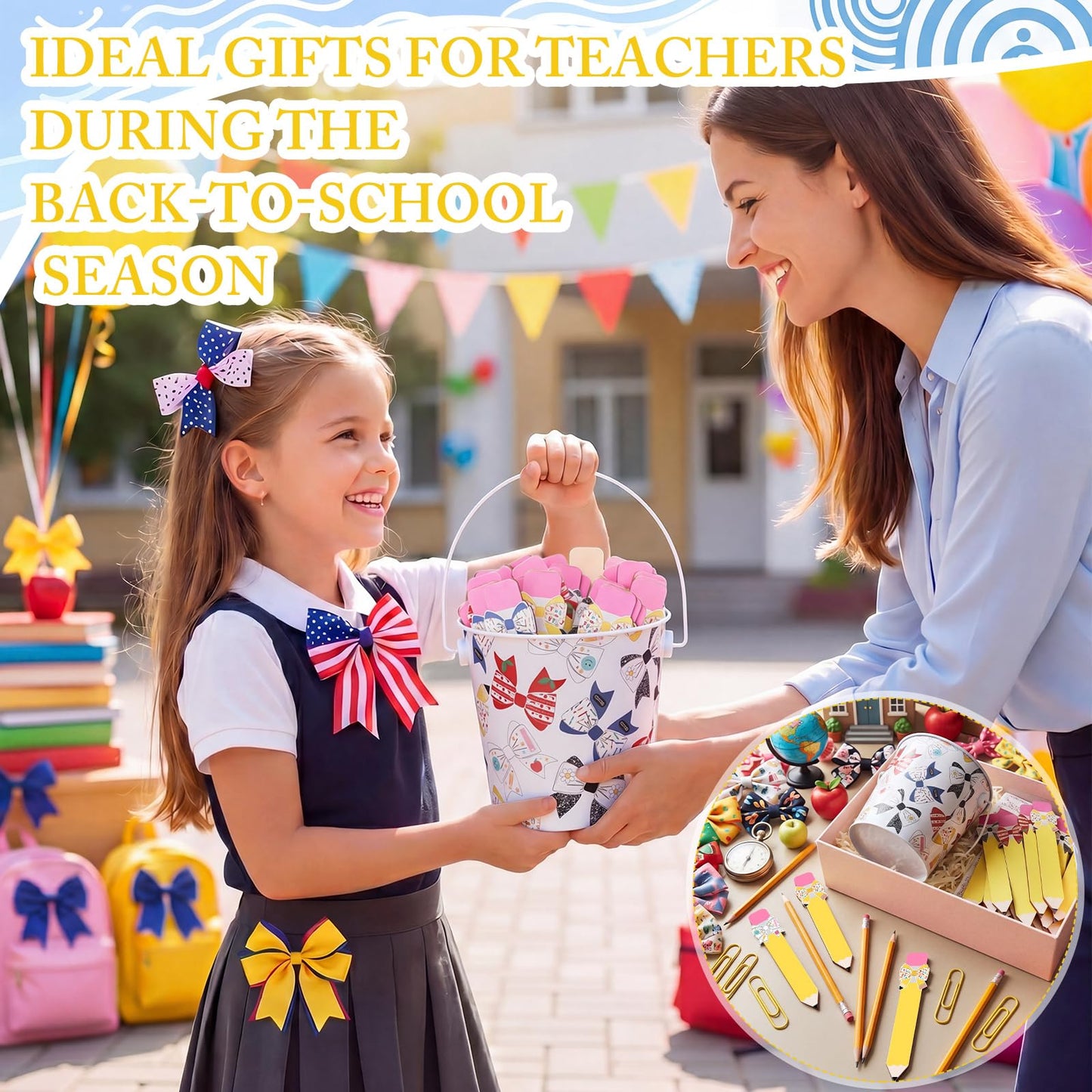ReliThick 101 Pcs Pencil Bow Flip Name Sticks with Metal Buckets Back to School Talking Sticks with Metal Holder Set for Classroom Management Tool Teacher Essentials Educational Activities