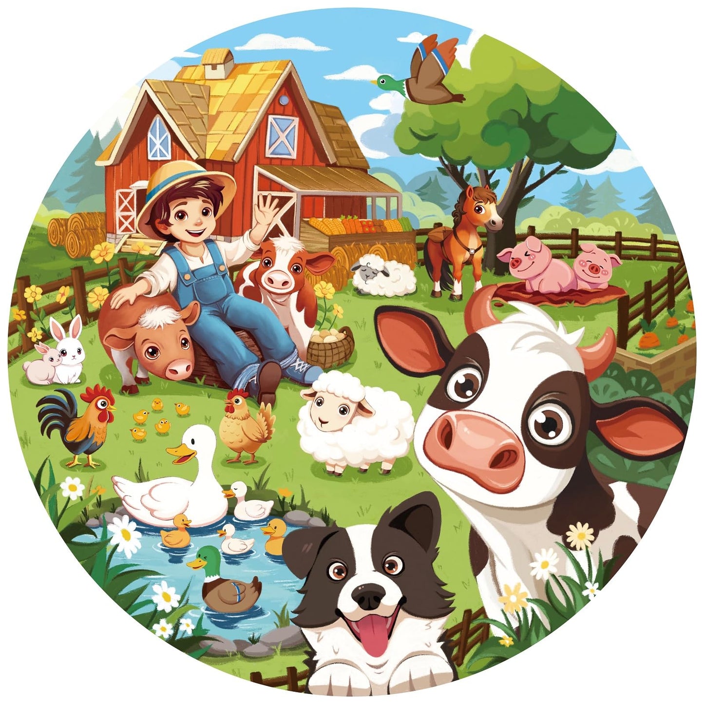 TALGIC Puzzles for Kids Ages 4-6, 70 Piece Round Floor Puzzles for Kids Ages 3-5 with Animals & Barn, Popular Educational Toys & Gift for 3 4 5 6 7 8 9 10