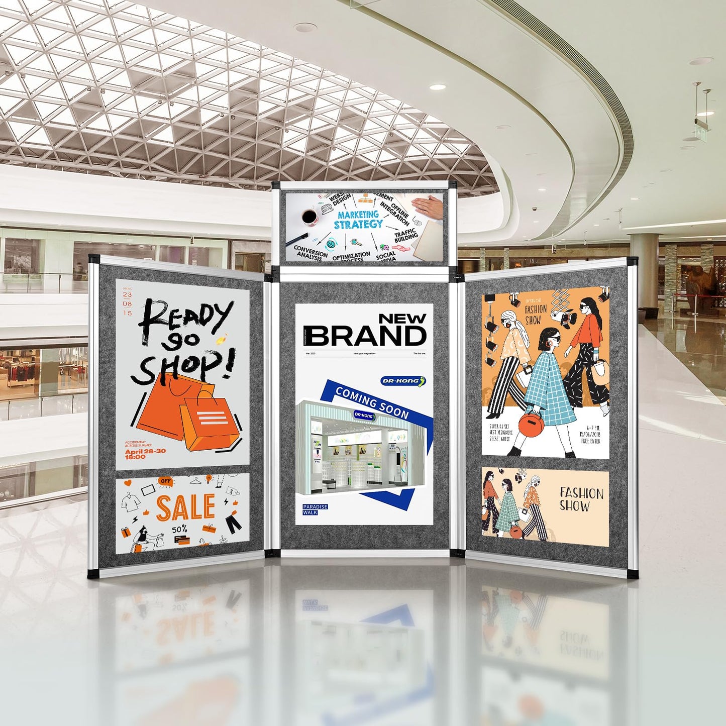 Nisorpa 3+1 Panel Trade Show Presentation Board 70.8 x 35.4 in Desktop Tri Fold Display Board Gray Single Sided Tabletop Display 4 Folding Panels with Moving Bag