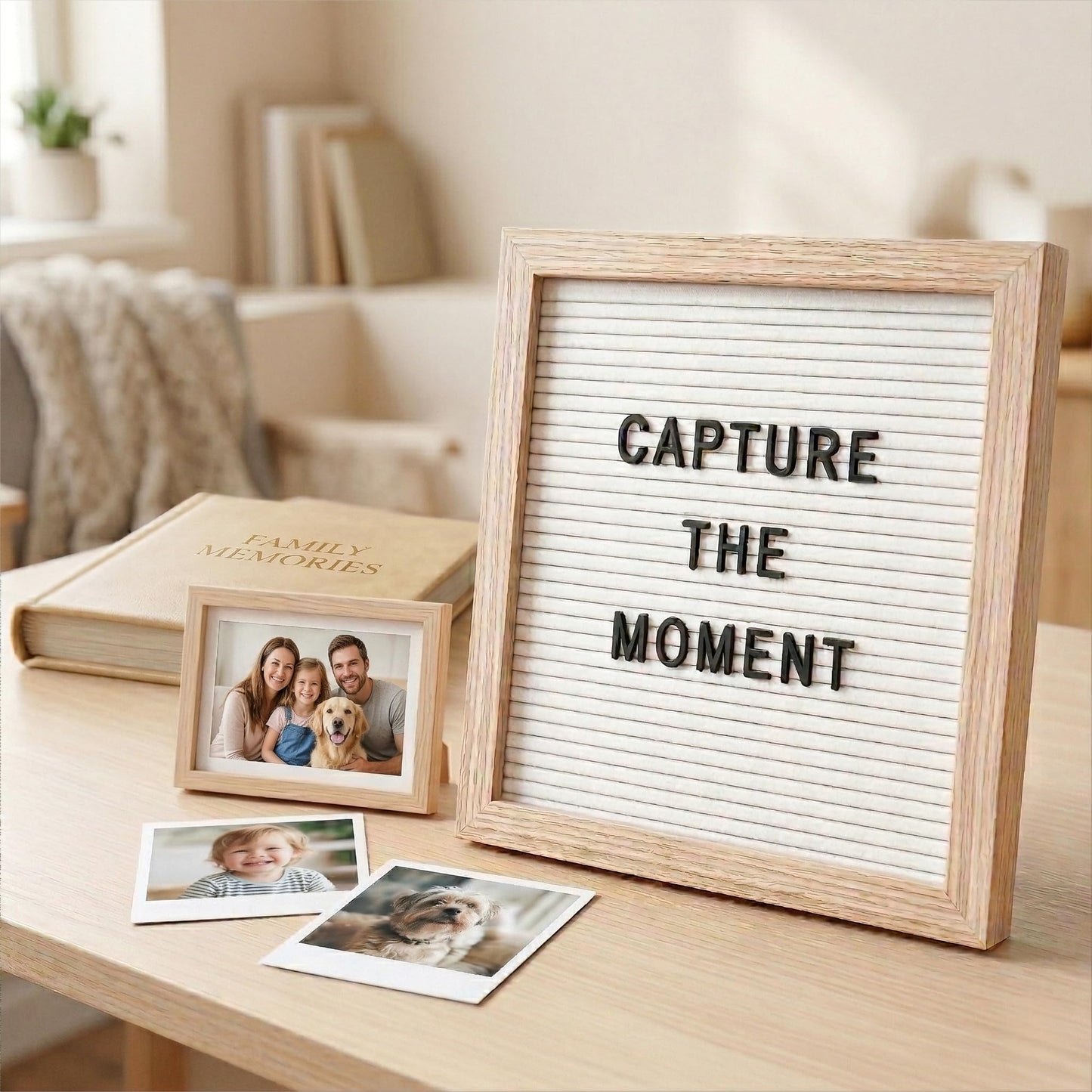 C CRYSTAL LEMON White Felt Letter Board 10x10 Inch with 336 Letters, Numbers & Symbols, Wood Frame Message Board with Easel Stand & Wall Hanger for Home, Office, Classroom & Announcements
