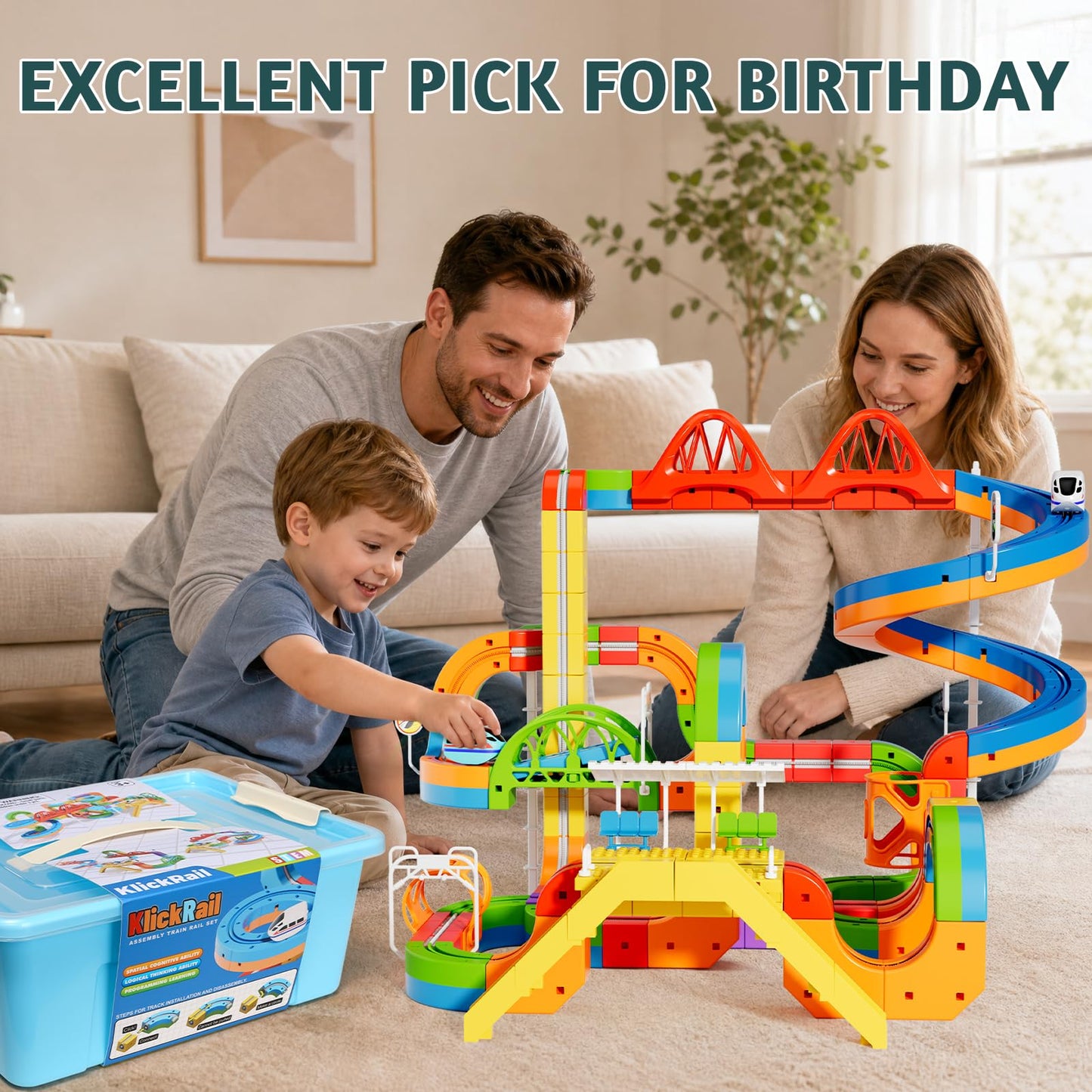 Wdebay Click Rail Electric Train Set 3D Magic Flexible Race Track for Kids 3 4 5 6 7 8 Years Old, Race Car Track with Anti-Gravity, Educational STEM Toy for Boys Girls Birthday (Ultimate Set)