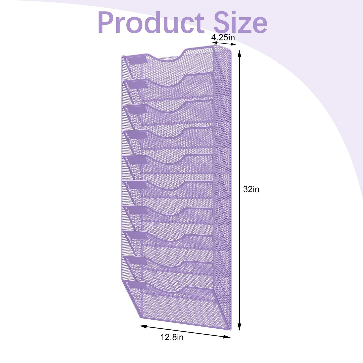 EasyPAG 10 Pocket Mesh Wall File Organizer, Hanging Paper Folder Holder with Classify Label, Vertical Wall Mount Mail Organizer for Office Home Classroom, Purple