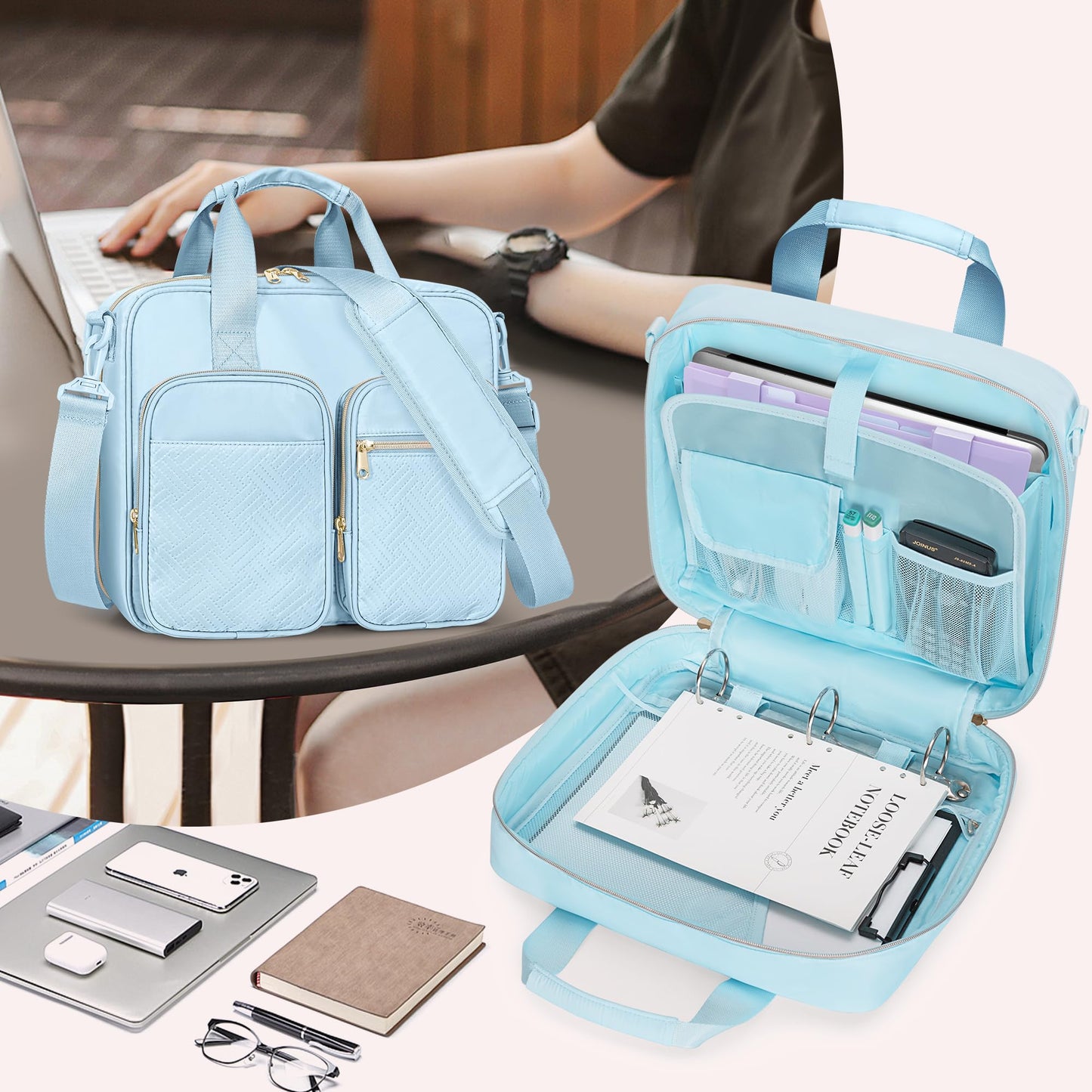 Prokva 3 Ring Zipper Binder, 2 Inch Ring Binder Organizer Bag with Shoulder Strap Fits 13 Inch Laptop and 500 Sheets, Blue(Empty Bag Only)