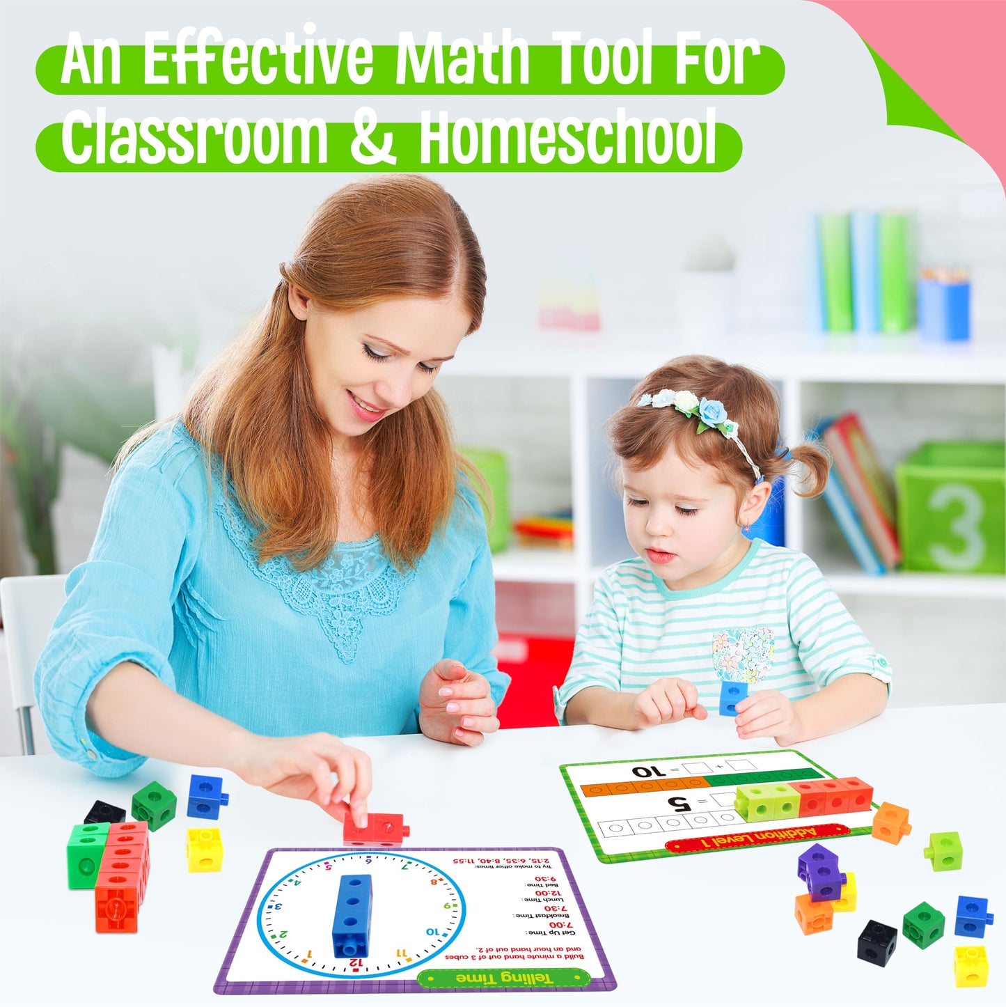 Math Linking Cubes, 100 Math Cube Manipulatives with 30 Learning Activities plus 192 Reusable Stickers, Number Counting Blocks Snap Linking Math Counters, Fun & Educational Pre-K Counting Blocks