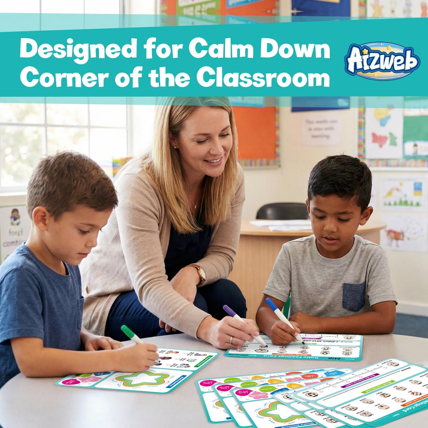 Aizweb Big Feelings Deck-12 Pack 9x12" Dry Erase Emotions Flash Cards with Coping Skills,Feelings Chart for Kids,Autism & ABA Tools,Calm Down Corner Supplies for Preschool Kindergarten Classroom