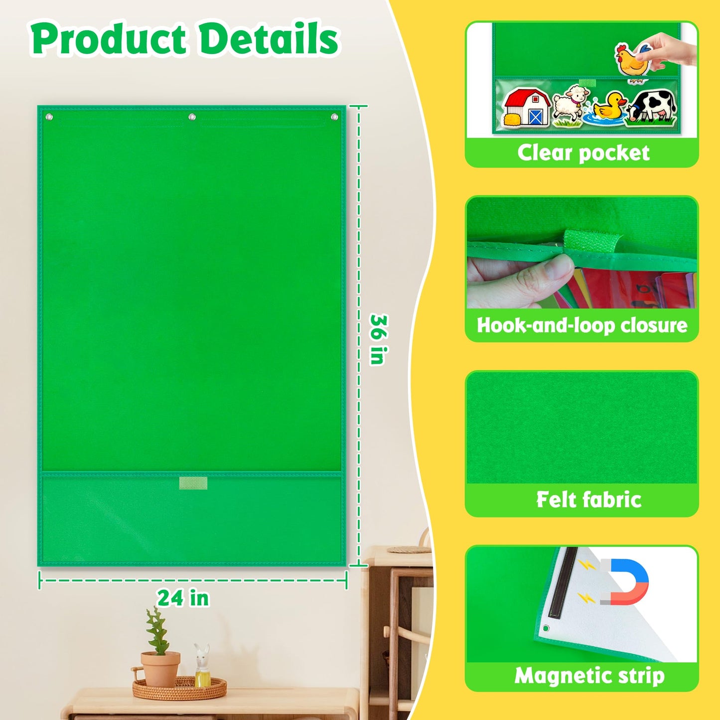 AKAYOK Felt Board for Toddlers, 24"x36" Felt Board for Wall | Includes 30 Self Adhesive Dots Perfect for Learning, Organization, and Creative Play | Classroom Must Haves School Supplies for Teachers