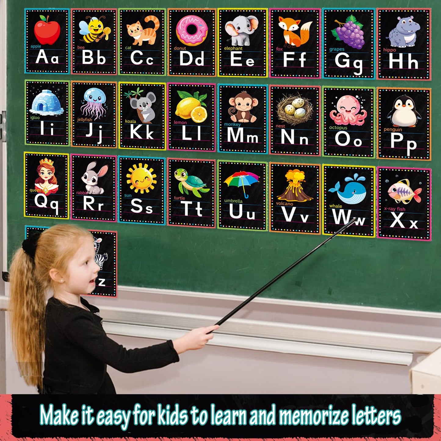 Adduster Alphabet Letters for Wall - ABC Alphabet Poster Classroom Wall Alphabet Alphabet Wall Chart Kindergarten Elementary Classroom Wall Decor Daycare Homeschool Supplies (Black)