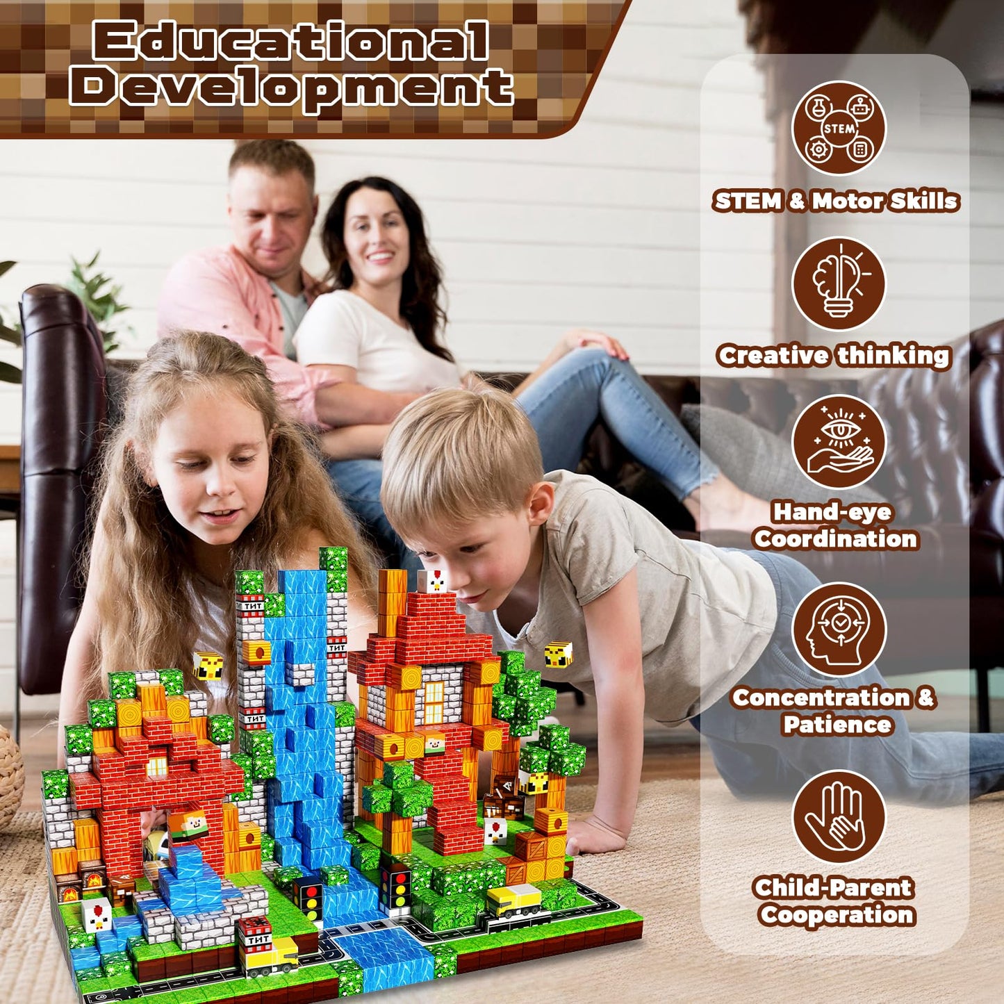 Magneverse 150 PCS Magnetic Blocks - Forest Village Building Block for Kids Ages 4-8, Magnetic Cubes for Boys Girls, STEM Educational Stacking Magnet Toy for 3 4 5 6 7 8 9 10 11 12 Birthday Gifts