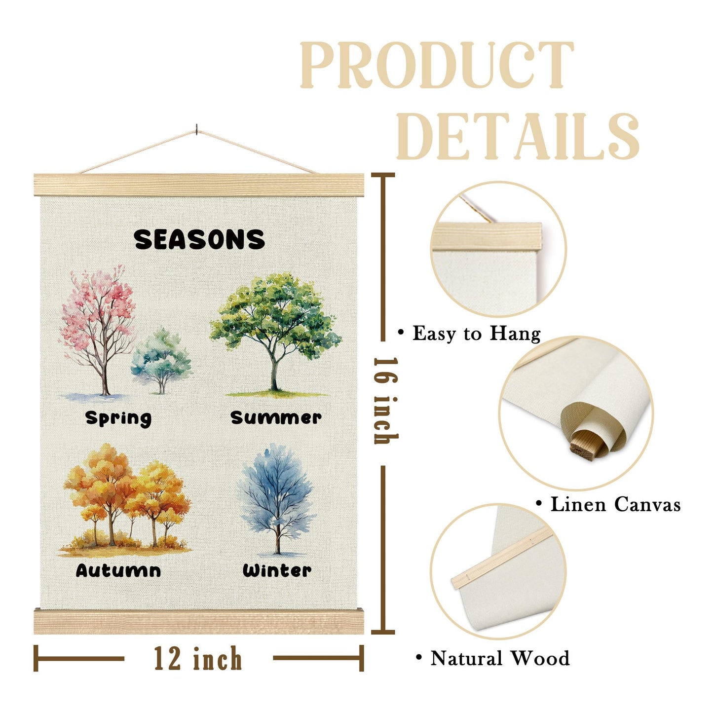 BCUANGD Classroom Wall Decor - Toddlers Kids Wall Art Poster Hanger with Wood Frames Set of 2, Learning Educational Wall Hanging Canvas Decor for Playroom Nursery Toddler Kids Room, 12x16 Inches