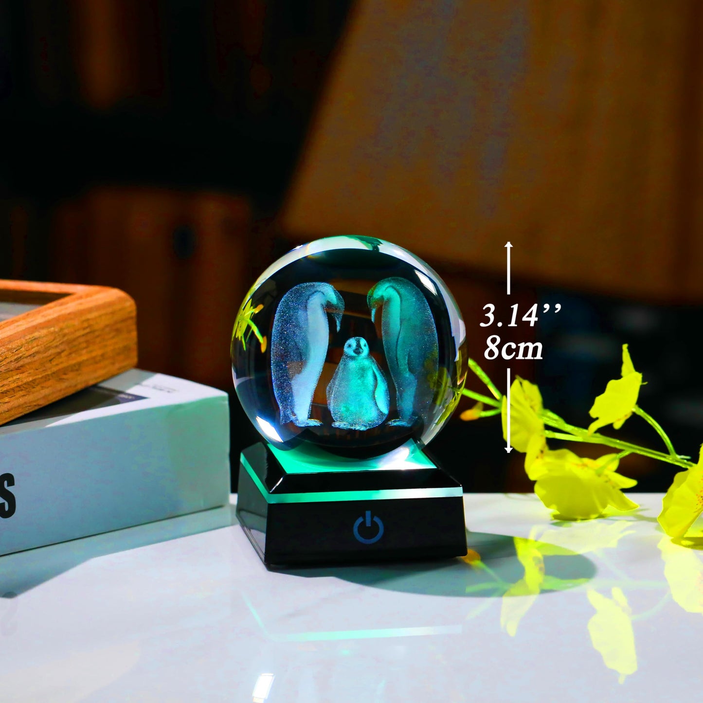 Qianwei Penguin Gifts for Women - 3D Crystal Ball 3.14'' Laser Penguin Decor Glass Animals Figurines Statue & Night Light