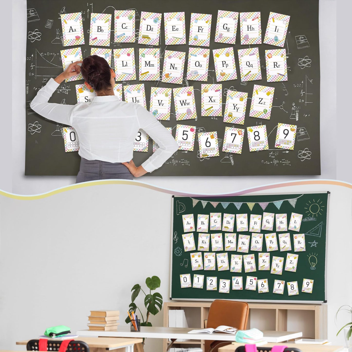 Tinlade 36 Pcs School Composition ABC Alphabet Number Educational Learning Cards Decorations for Bulletin Board, Walls, Desks, Windows, Doors, Lockers, Schools, Classrooms, Homeschool and Offices