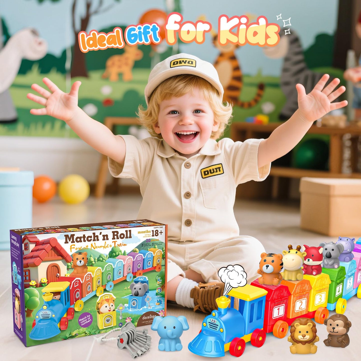 Animal Montessori Learning Toys for 2 3 4 5 Year Old Kids, Toddler Animals Train Locks & Keys Matching Toys Counting & Sorting Trains Set, Preschool Toy Boys Girls Christmas Birthday Gifts Age 2-4 3-5