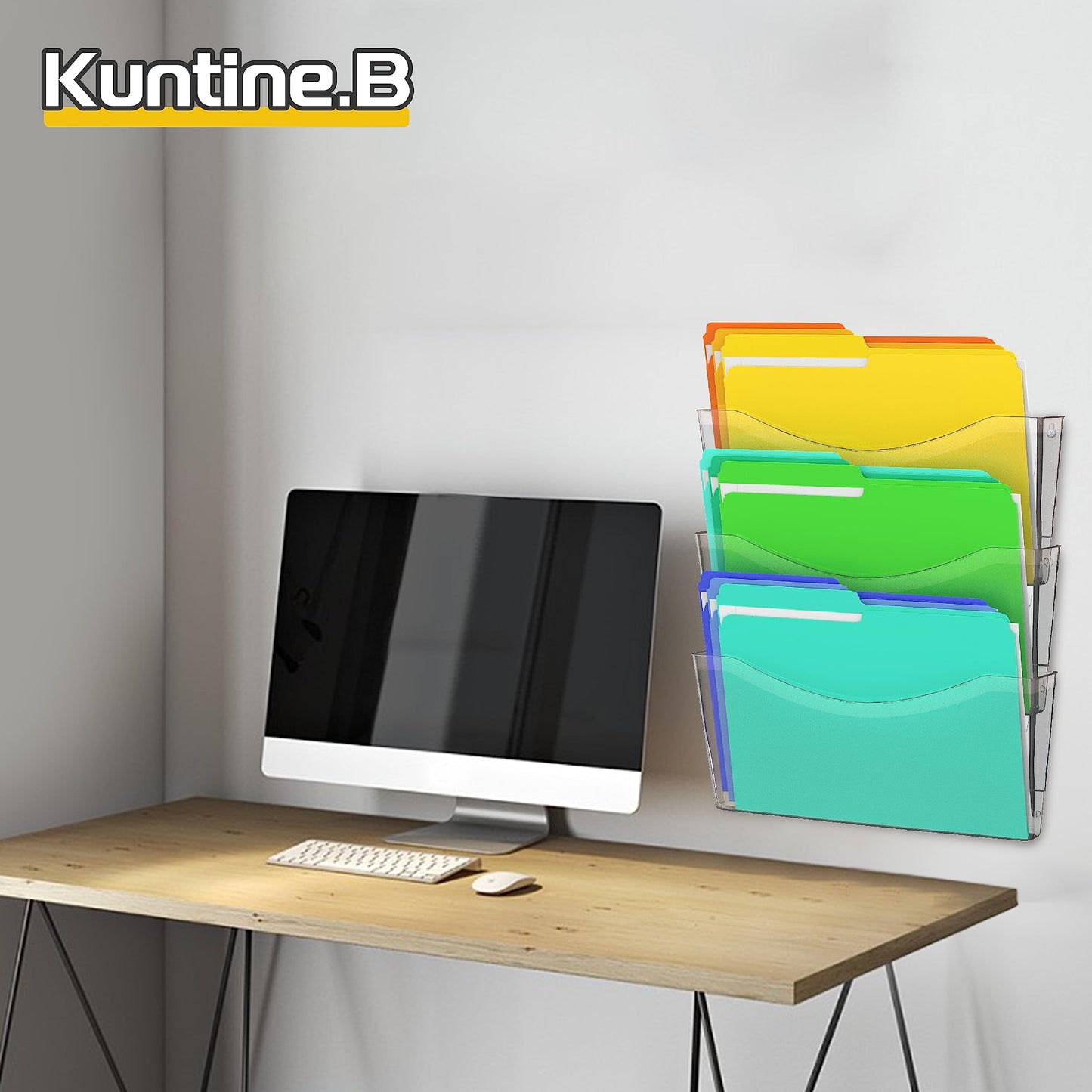 Kuntine.B 3 Pack Clear Single Pocket File Holder Hanging Wall Organizer, Wall Mount Mails Magazines Organizer for Office and Home