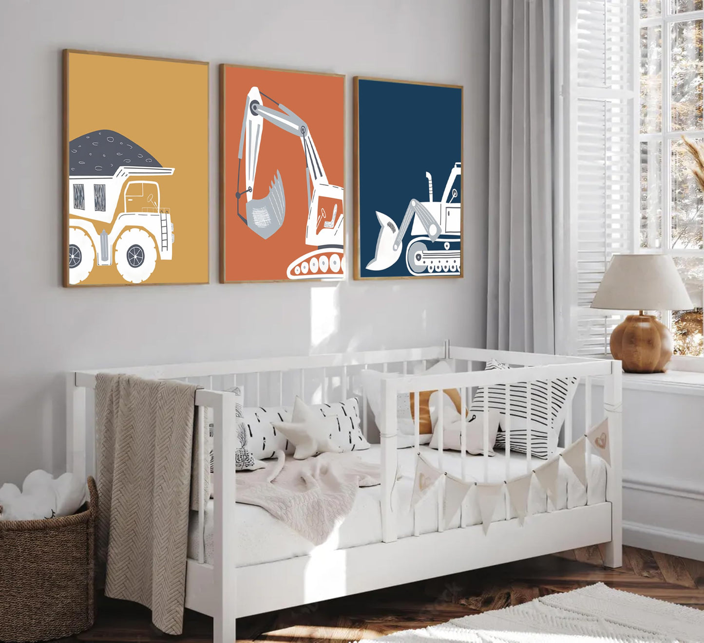 Wavkkey 3 Pcs Construction Truck Nursery Wall Art Excavator Dump Truck Tractor Poster Painting Picture Wall Decor Canvas Print Artwork Kids Room Boys Room Baby Room Home Decoration Unframed
