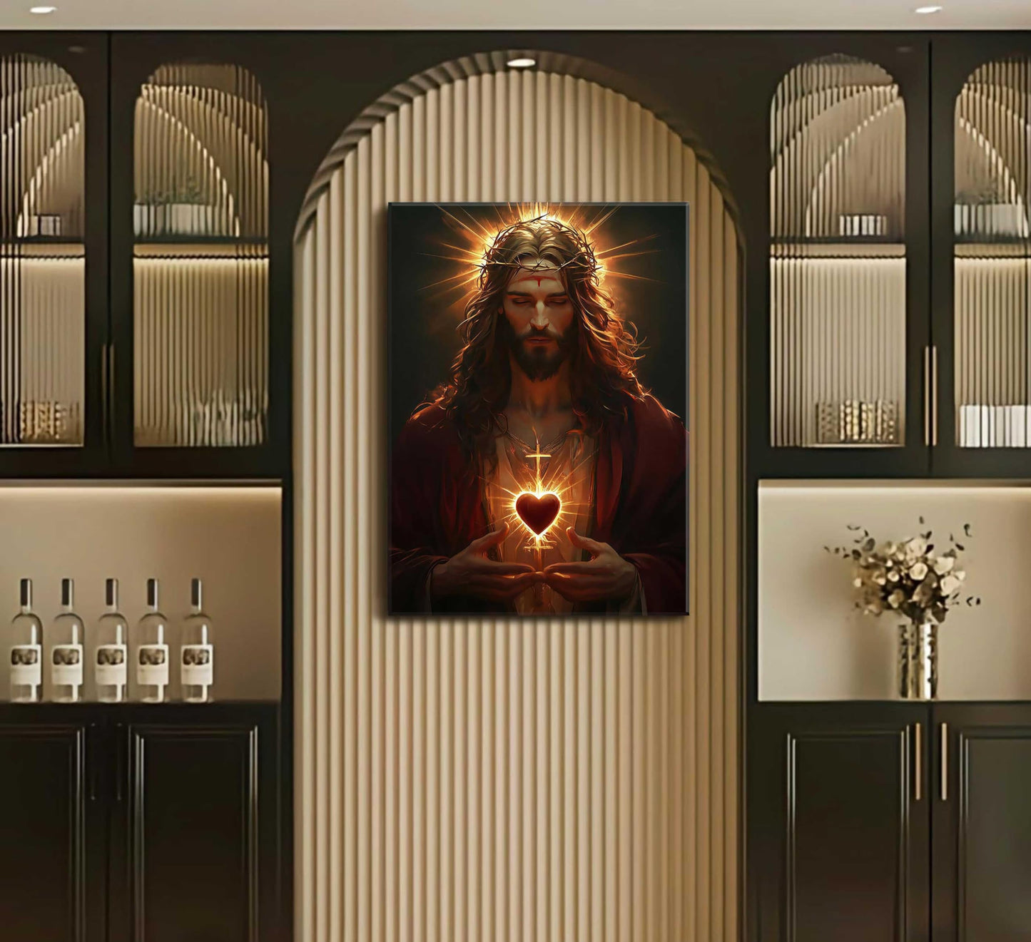 Sacred Heart of Jesus Canvas Wall Art Religious Christian Poster Print Christ Jesus Portrait Picture Wall Decor Catholic Faith Painting for Bedroom Living Room Prayer Room Church Framed