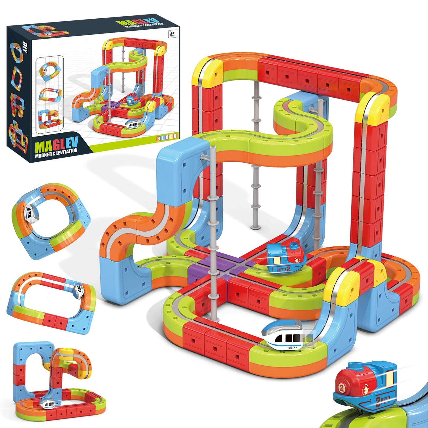 YESHIN Electric Train Set 3D Gravity-Defying Magnetic Train for Kids 3-12, DIY Modular Reconfigurable Race Cube Track Kit, STEM Educational Building Toy for Boys Girls Birthday (88pcs)