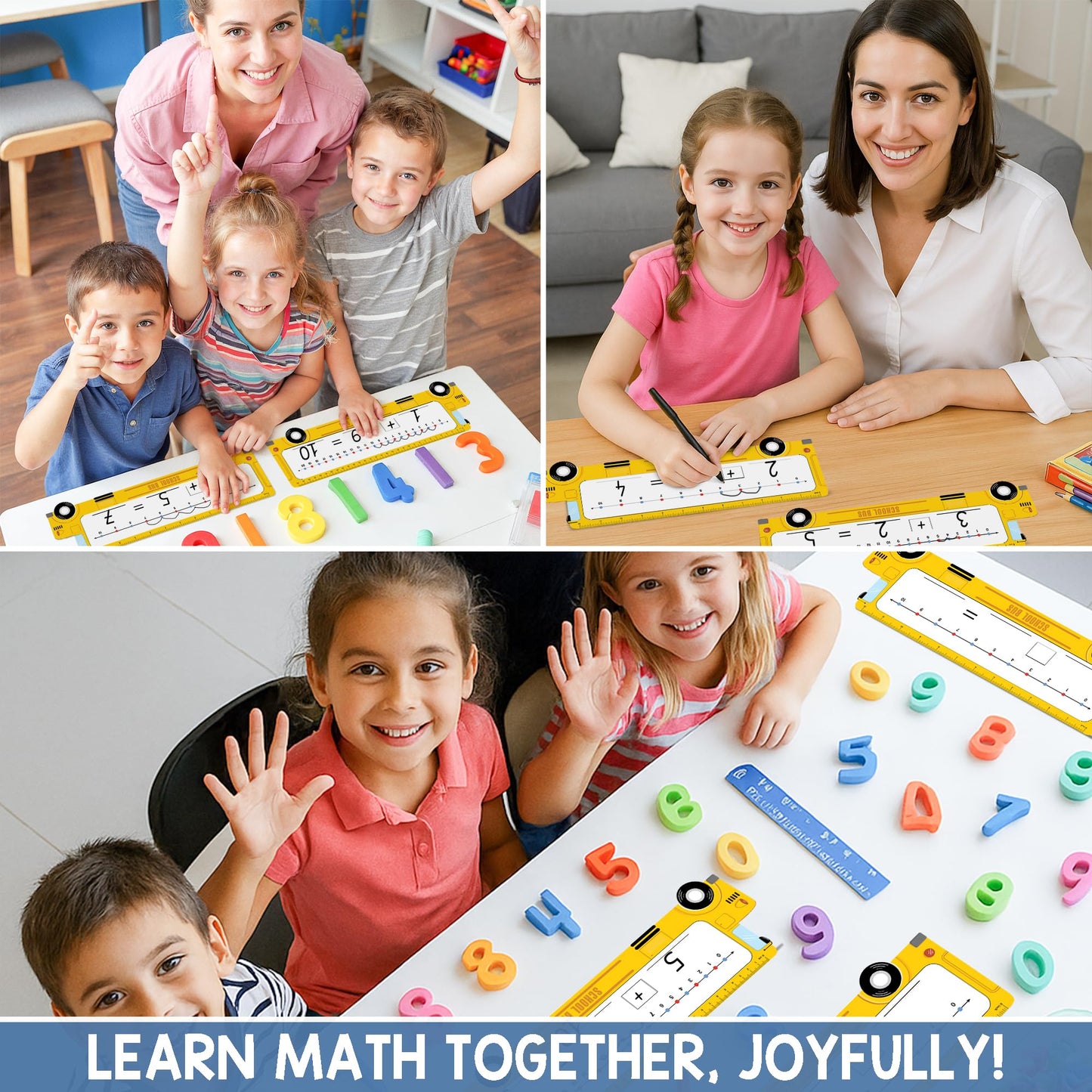 BrightenKidz 26-Pack School Bus Number Line Dry Erase Boards Cards, 14"x4", Double-Sided, 0-10 on One Side & 0-20 on Other Side, Math Manipulatives for Student, Education Classroom Must Haves