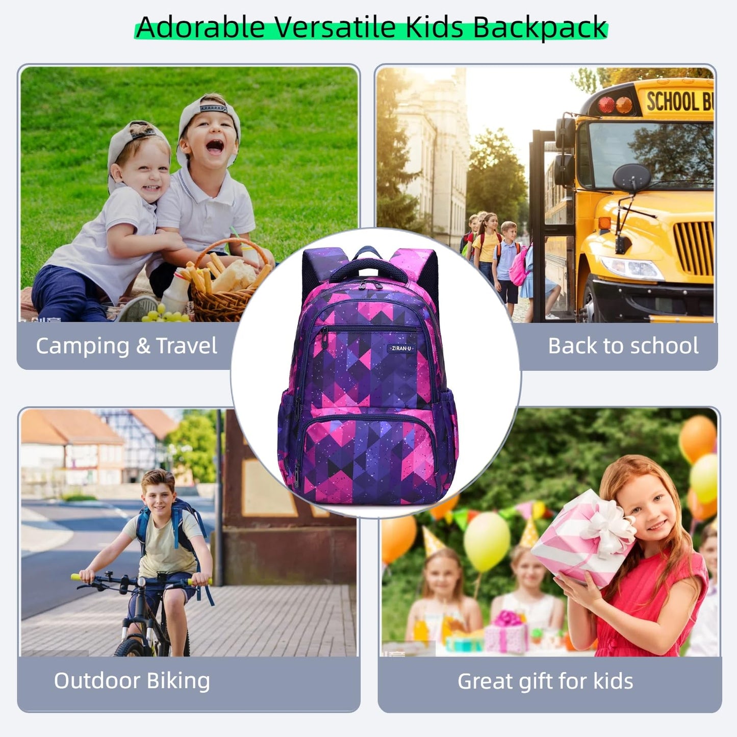 MITOWERMI Kids Backpack for Boys Girls Elementary School Bags Backpacks for Girls Children Bookbags Primary Kindergarten Backpack Purple Geometric