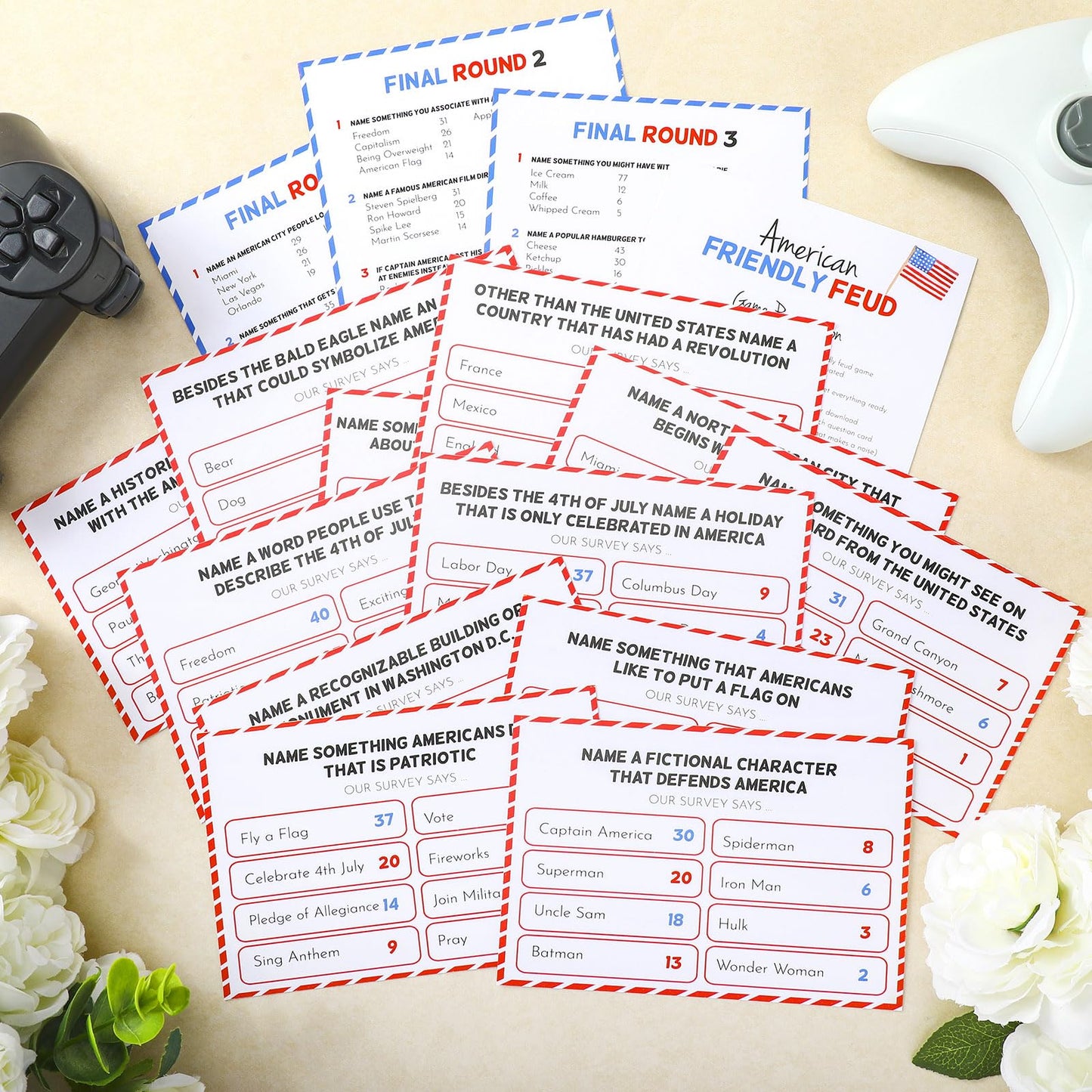 Syhood 4th of July Friendly Feud Game with Answer Buzzer, Patriotic Independence Day Feud Party Game, Fun Family Trivia Quiz Night for Party, Adults, Office, Classroom, Large Group and Team Building