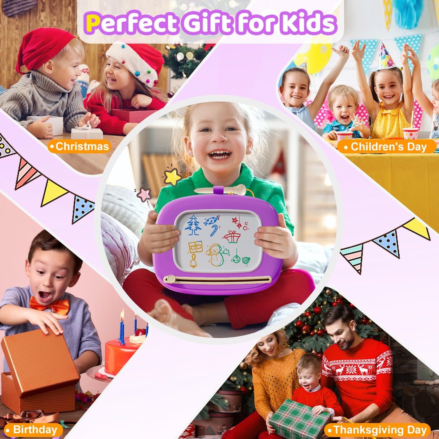 Kikidex Toddlers Toys Age 1-3, Magnetic Drawing Board, Doodle Board Pad Learning and Educational Toys for 1 2 3 Year Old Baby Kids Birthday Gift (Purple)